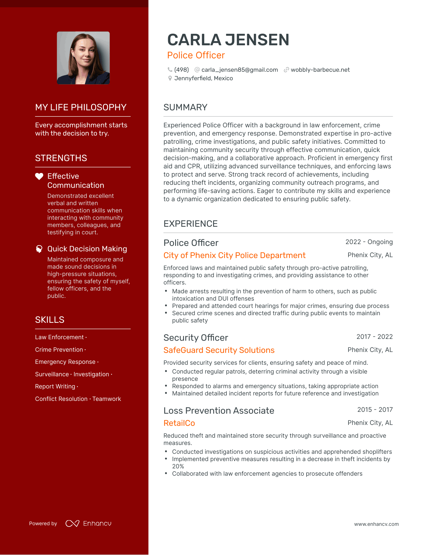 Creative Police Officer Resume Example