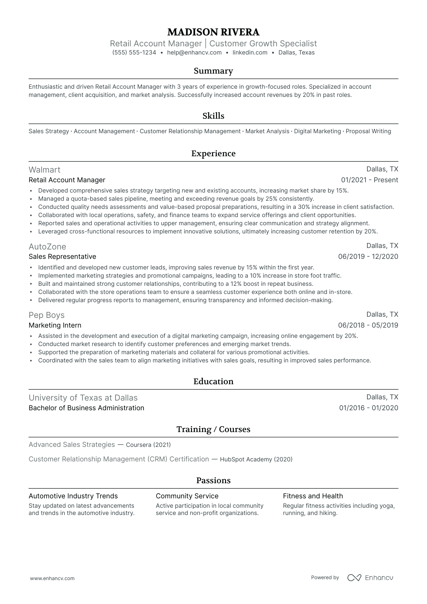 Retail Account Manager resume example