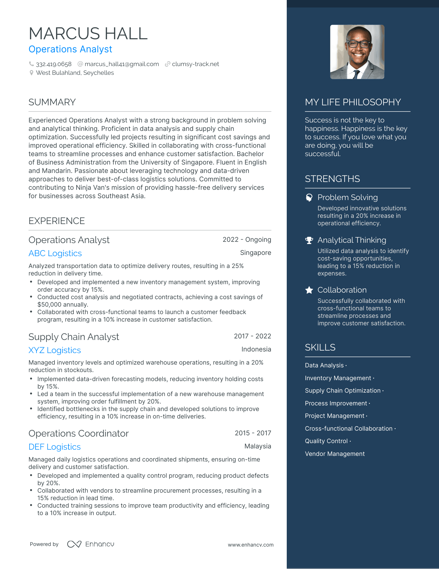 Modern Operations Analyst Resume Example
