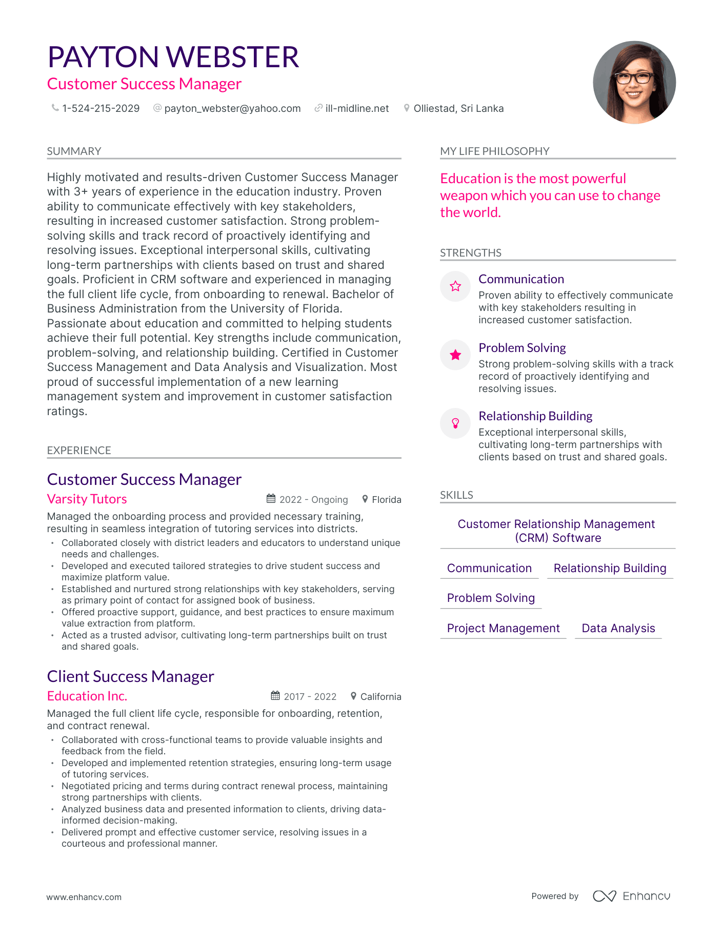 Modern Customer Success Manager Resume Example