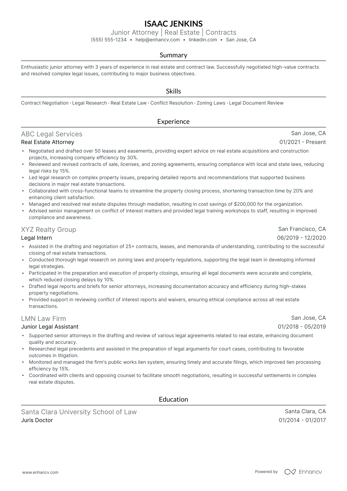 Real Estate Lawyer resume example