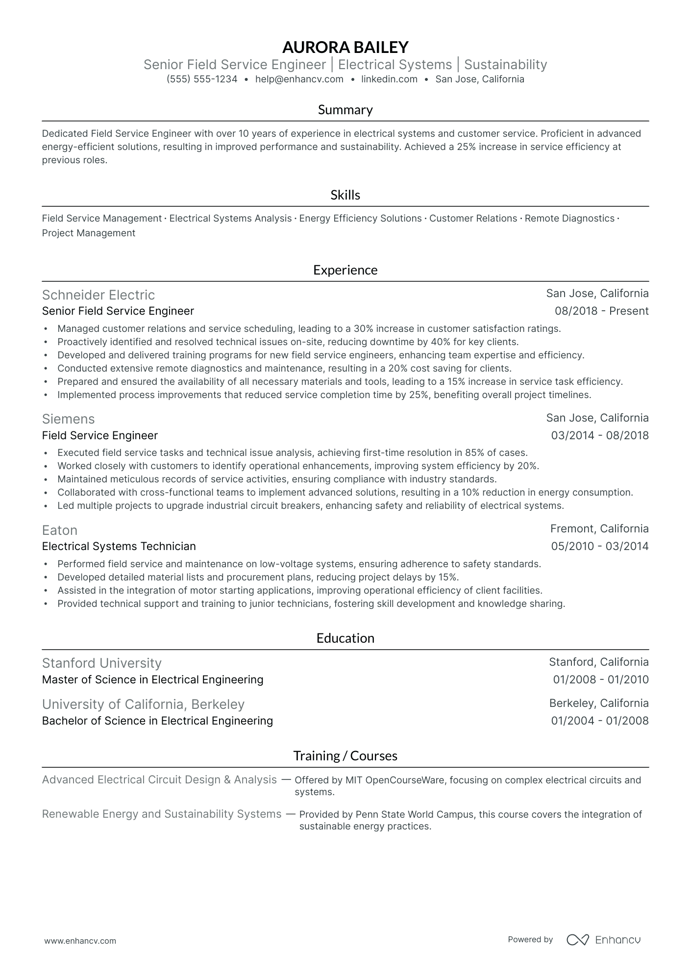 Junior Field Service Technician resume example