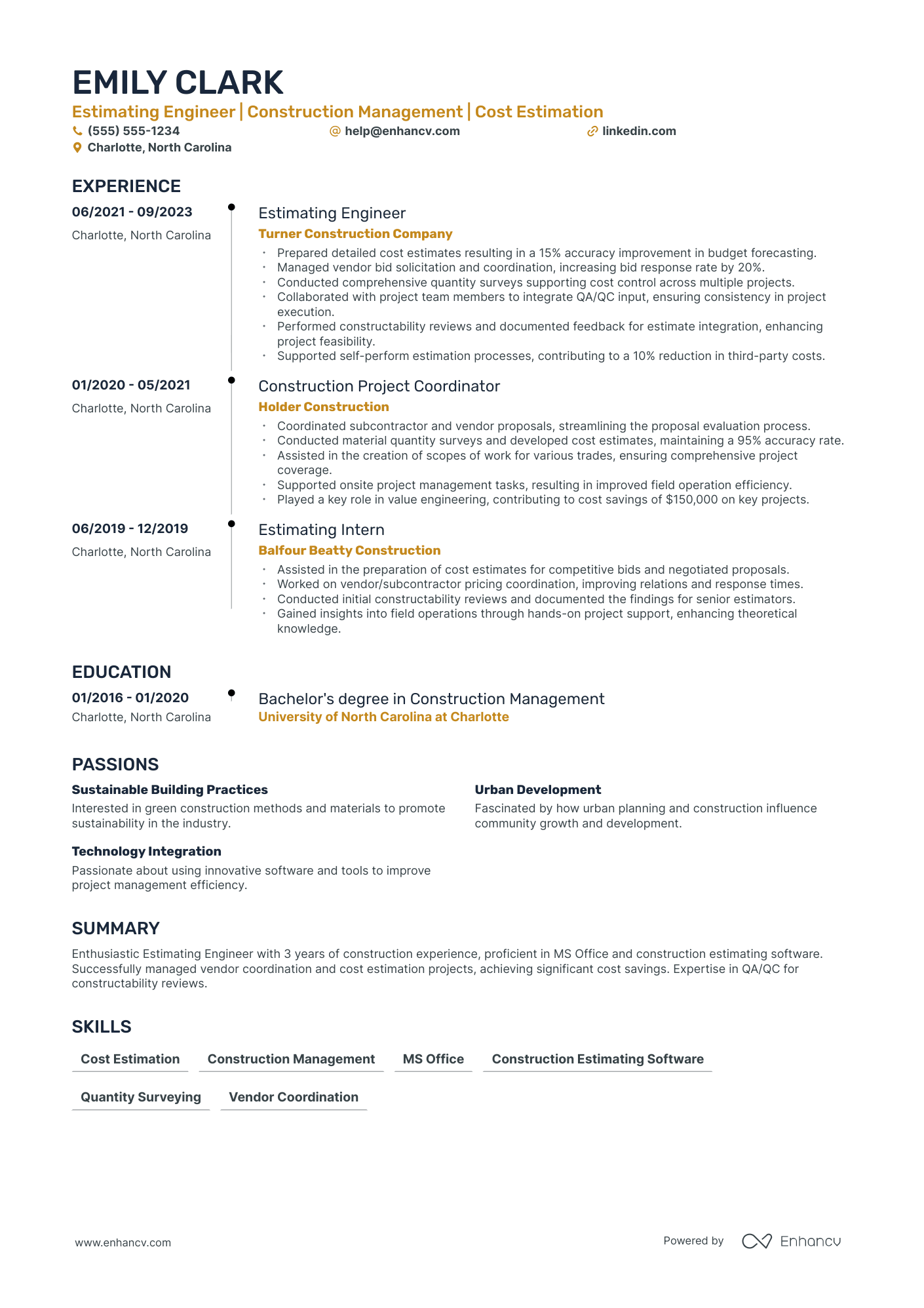 Estimation Engineer resume example