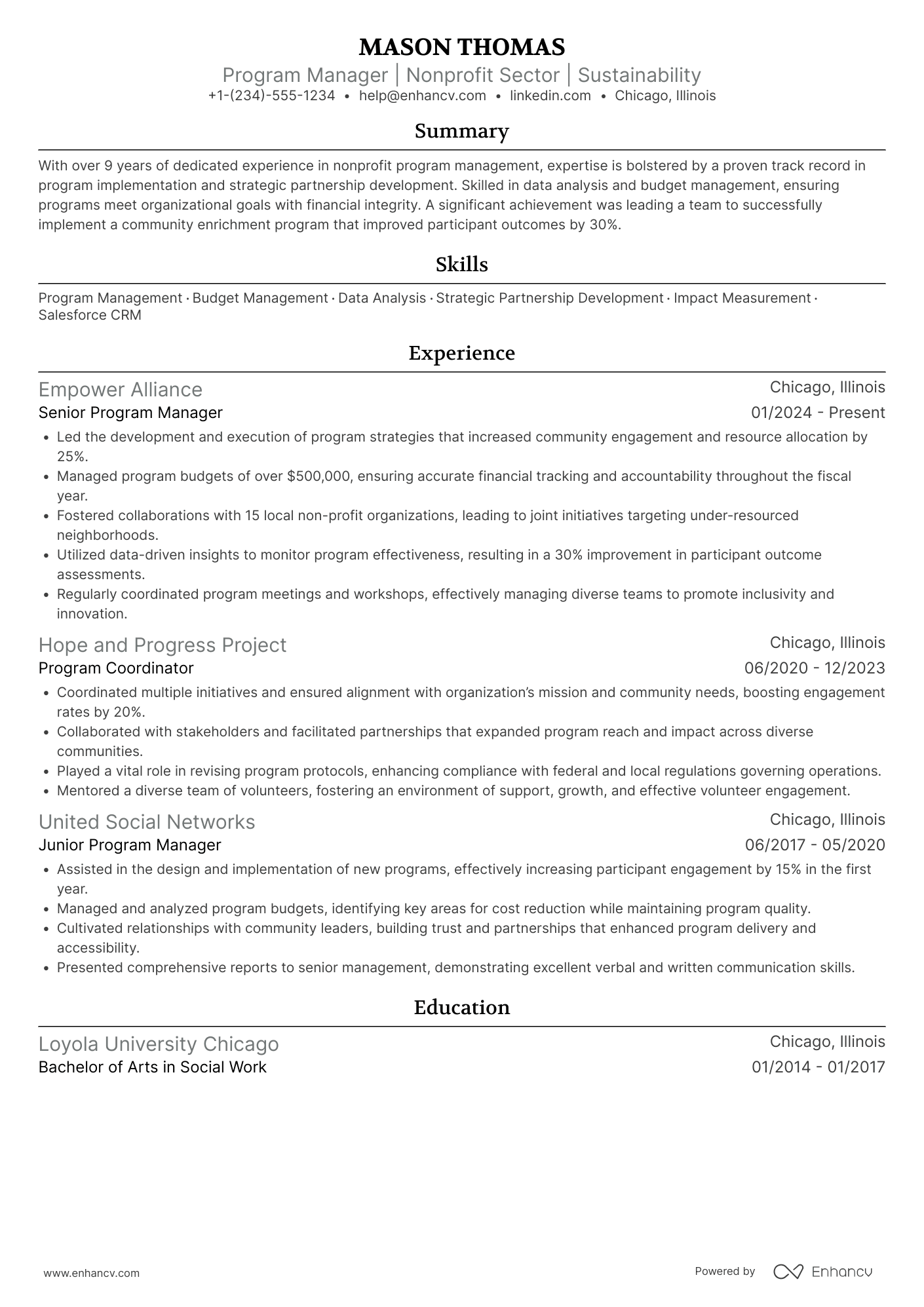 Nonprofit Program Manager resume example