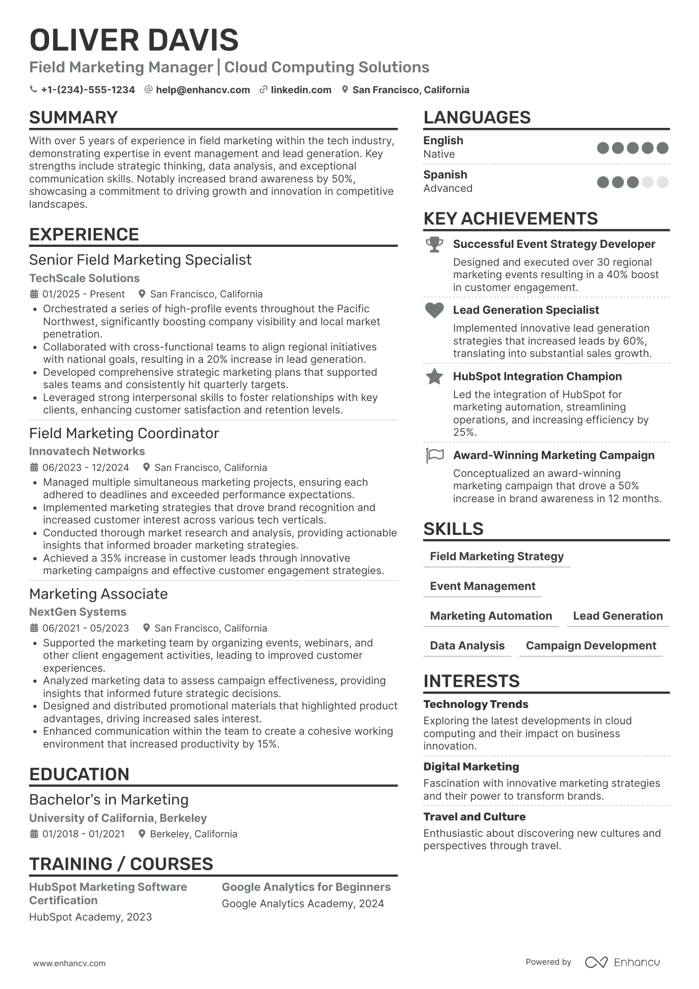 Field Marketing Manager resume example