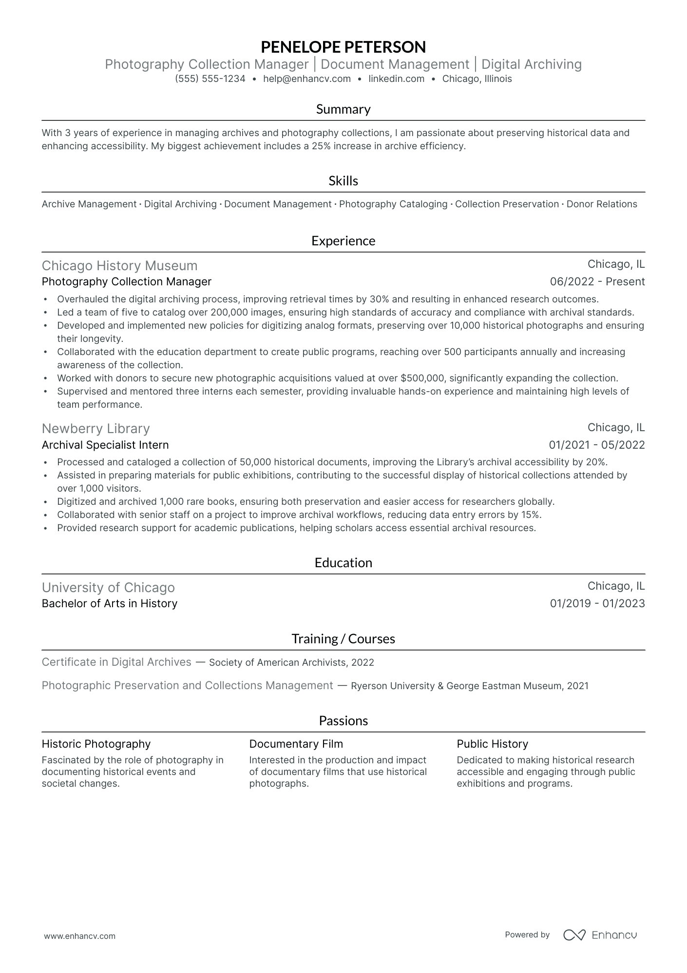 Creative Director of Photography resume example