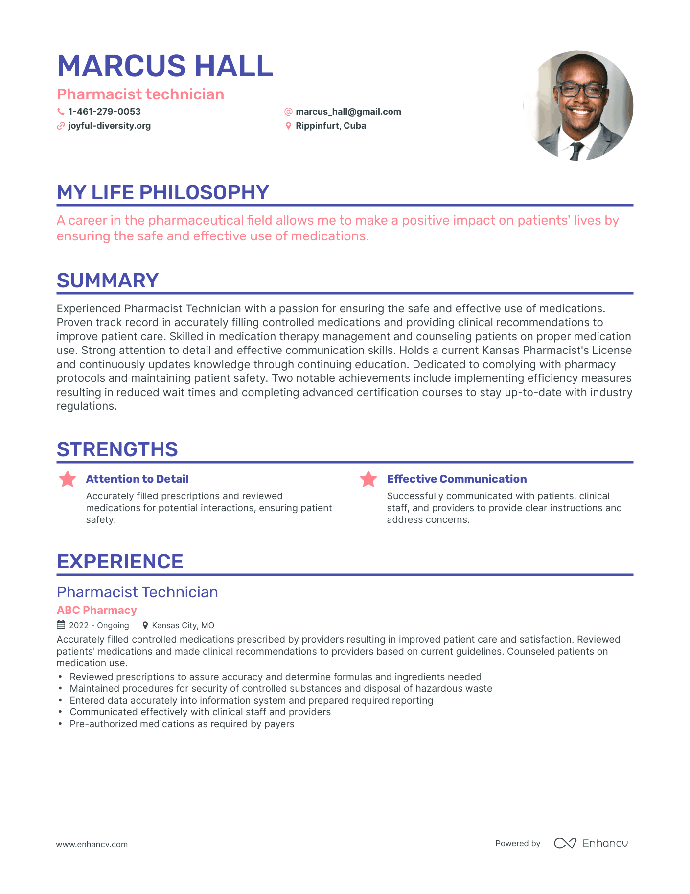 Creative Pharmacist technician Resume Example