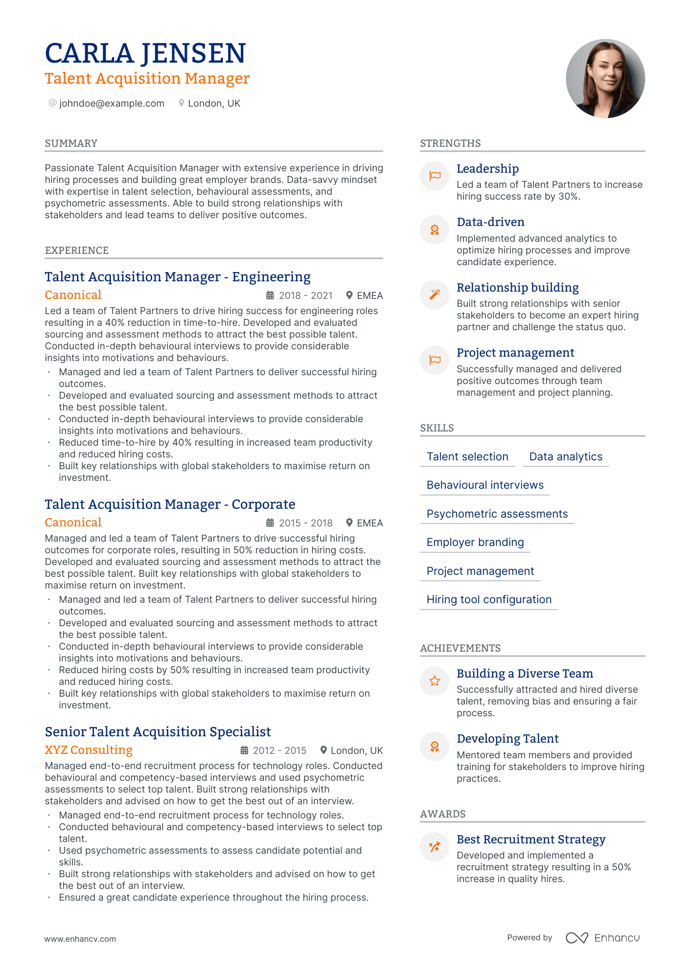 talent acquisition manager resume example