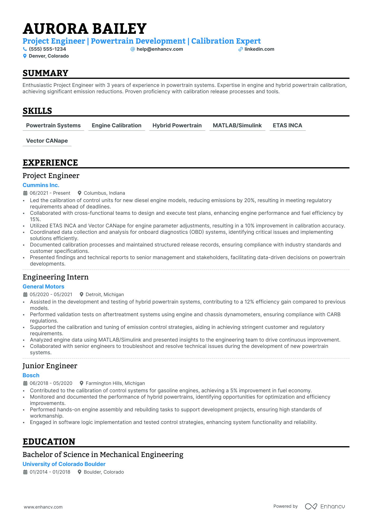 Senior Calibration Engineer resume example