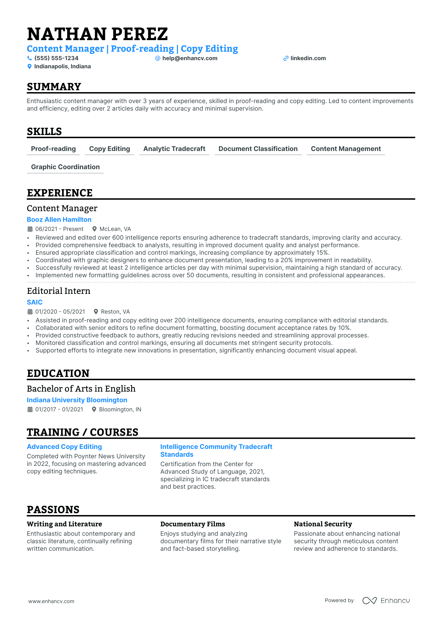 Editorial Content Specialist resume example