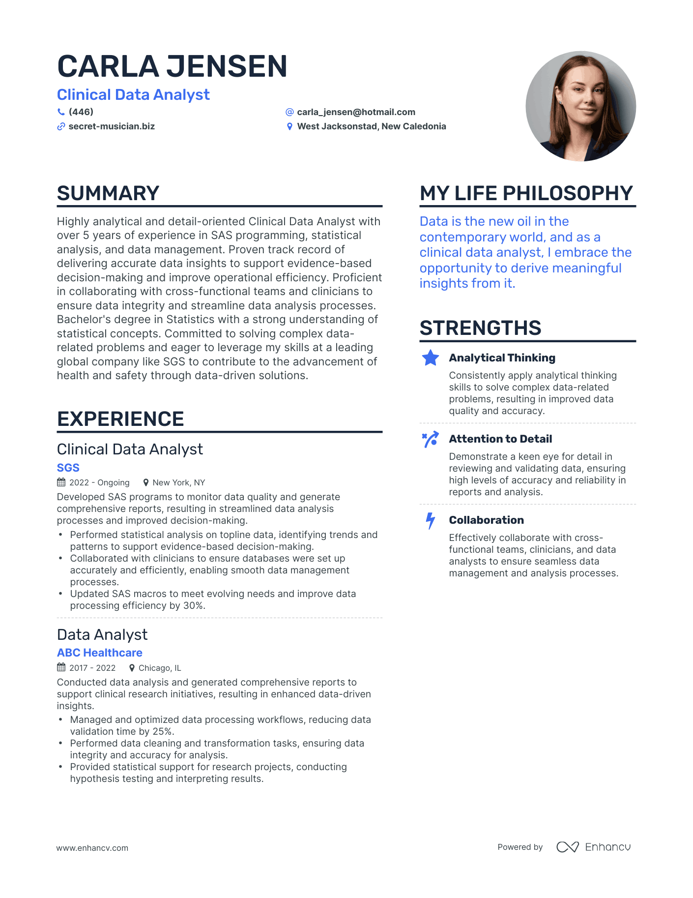 Modern Clinical Data Analyst Resume Example