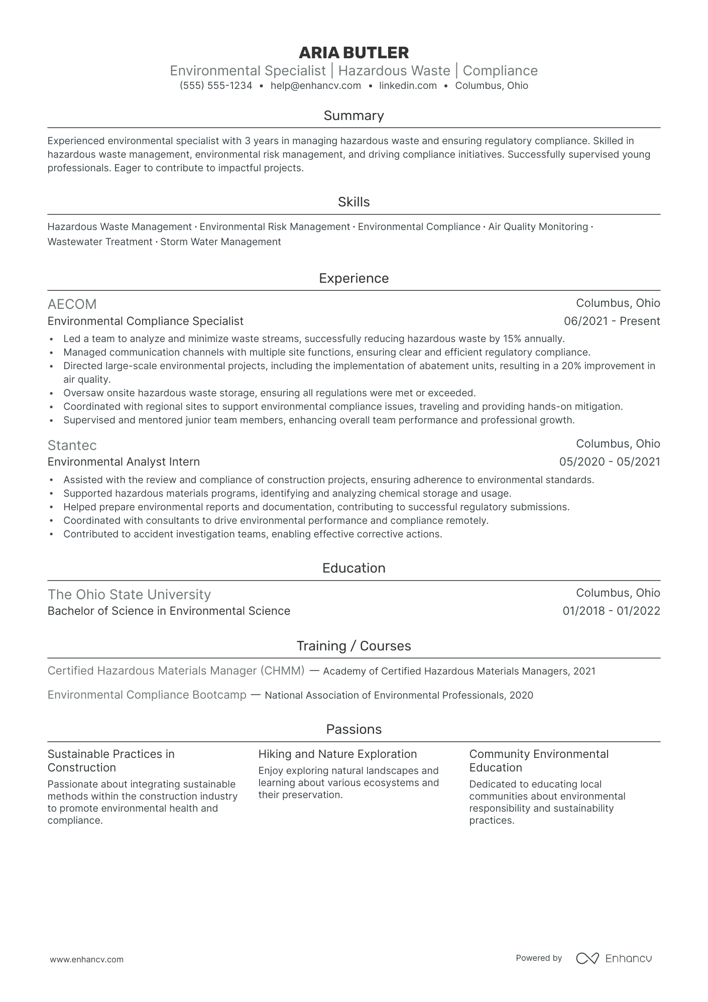 Senior Environmental Engineer resume example