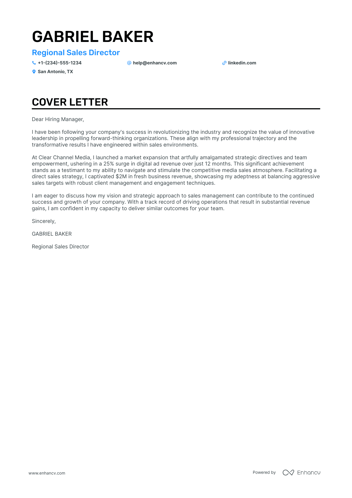 General Sales Manager cover letter