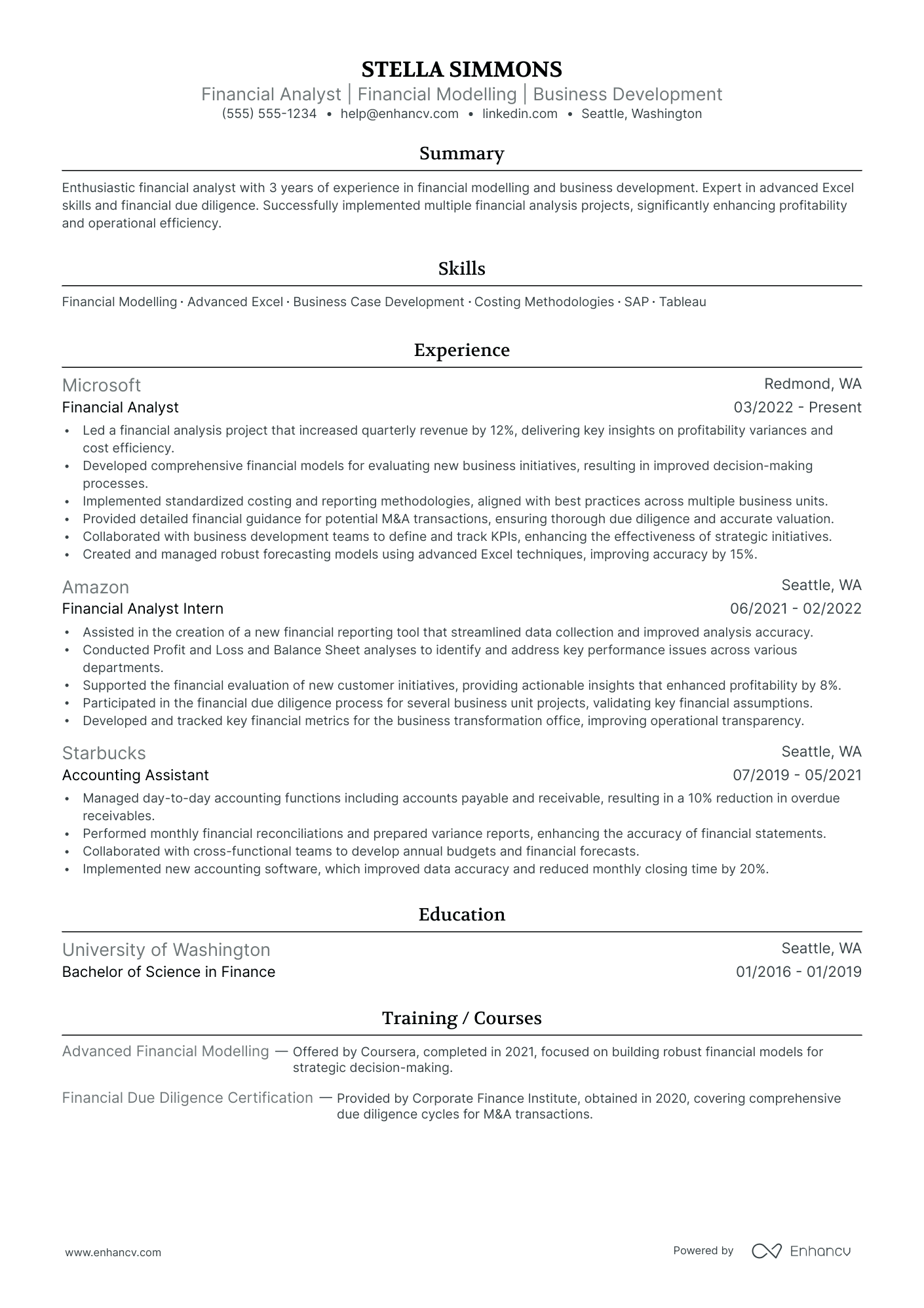 Finance Manager for Business Development Resume Example Resume Example