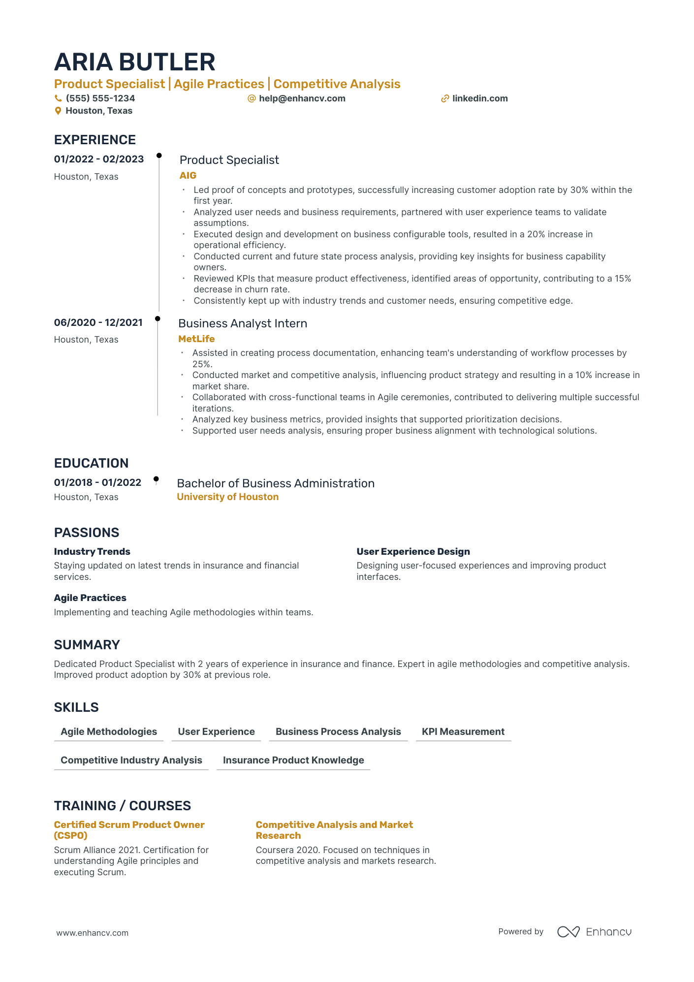 Business Analyst Specialist resume example