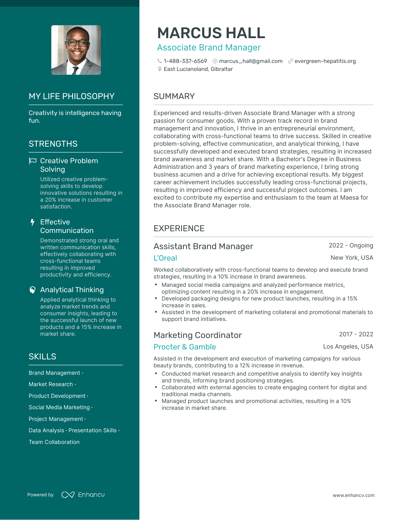 Creative Associate Brand Manager Resume Example