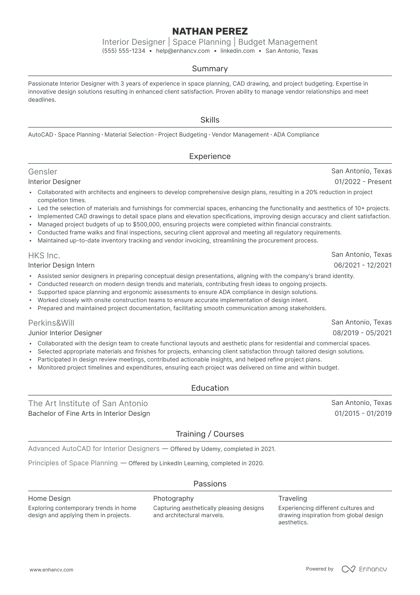 Residential Interior Designer resume example