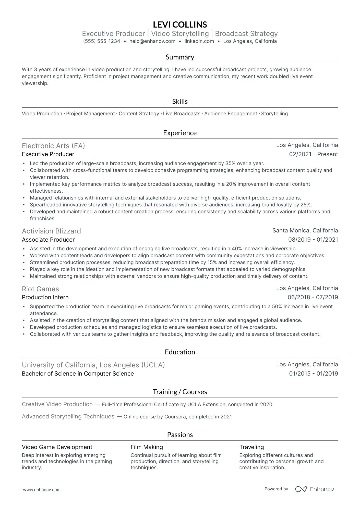 Executive Filmmaker resume example