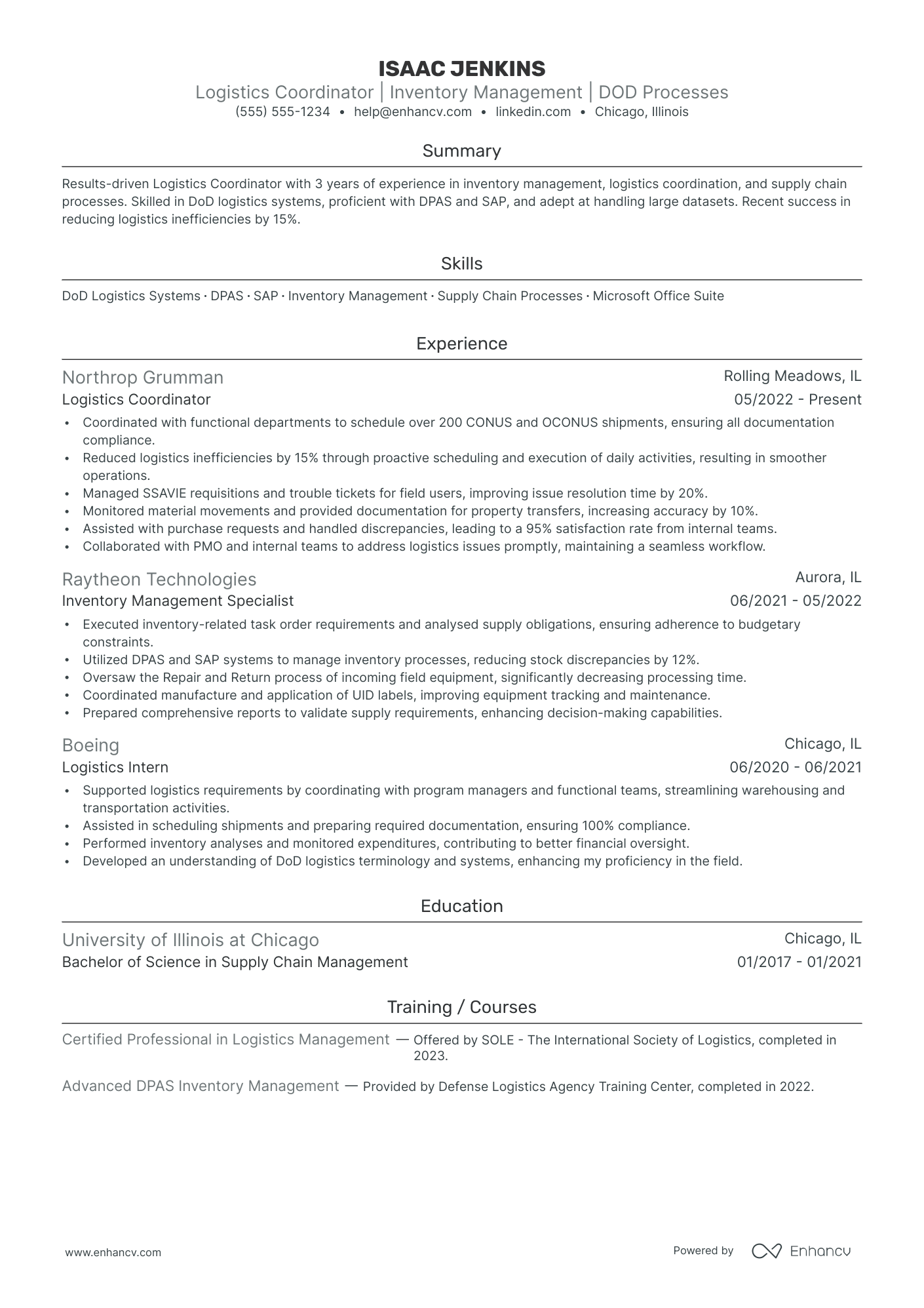 Logistics resume example