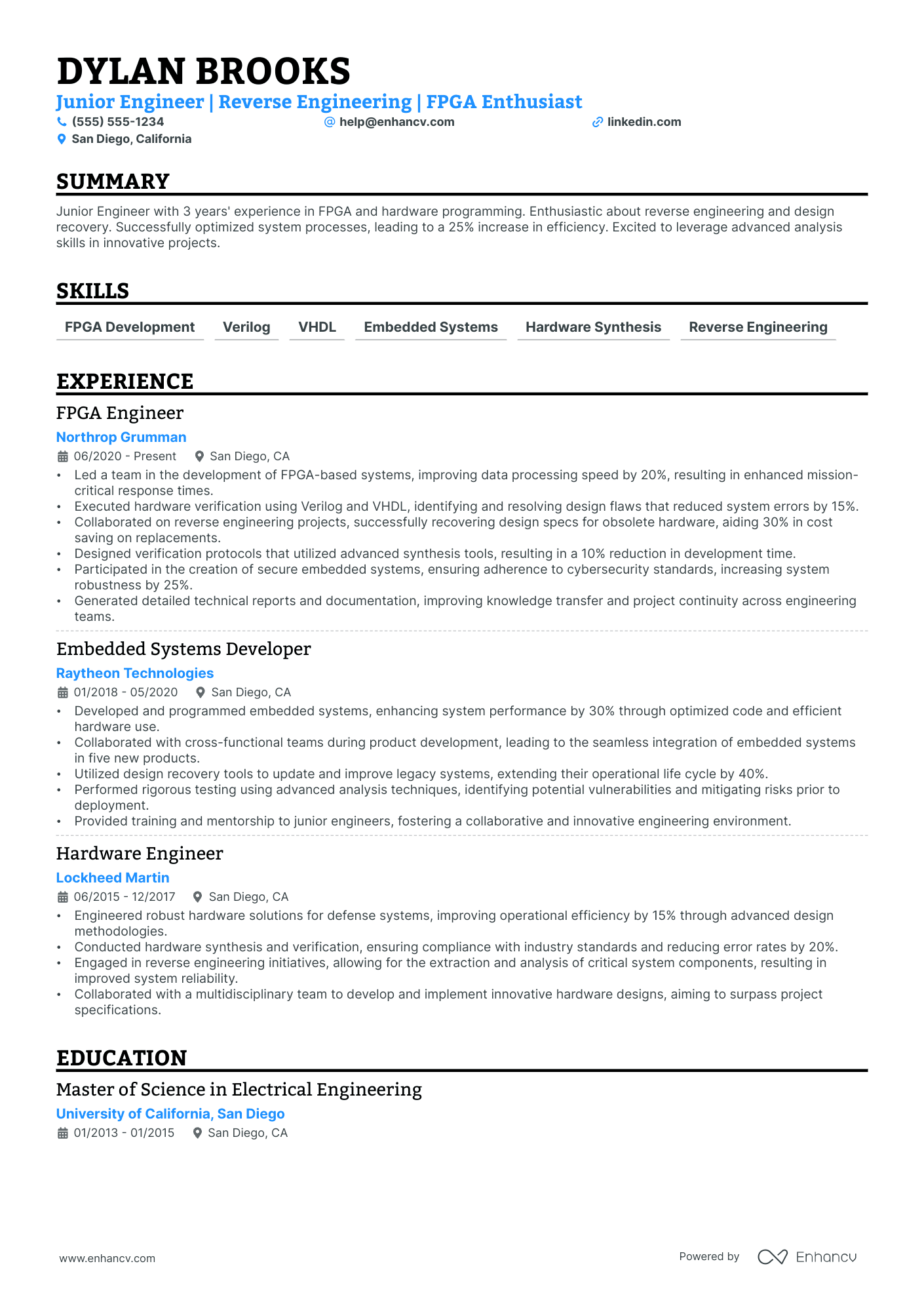 Junior Computer Hardware Engineer resume example