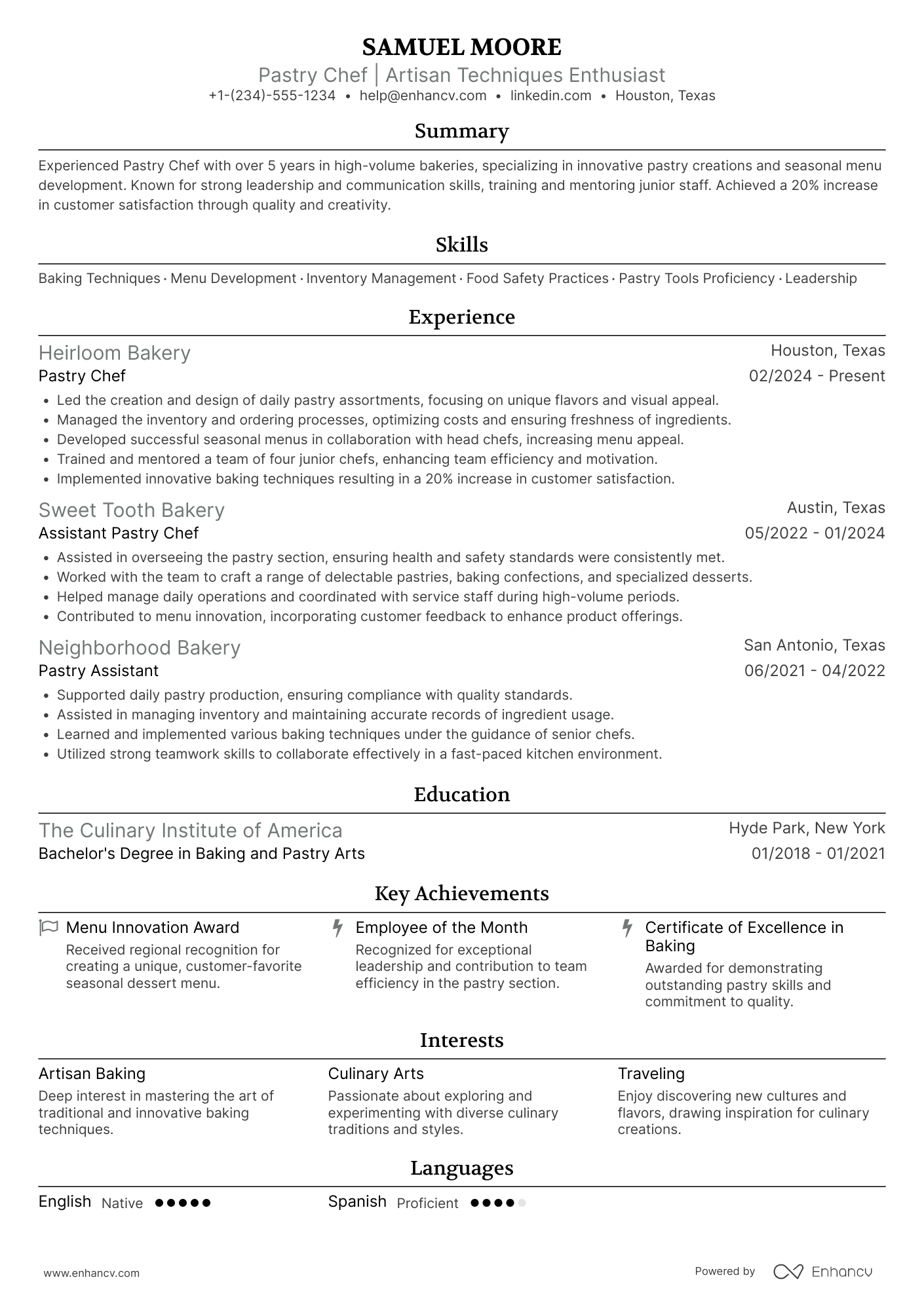 Pastry Chef resume example