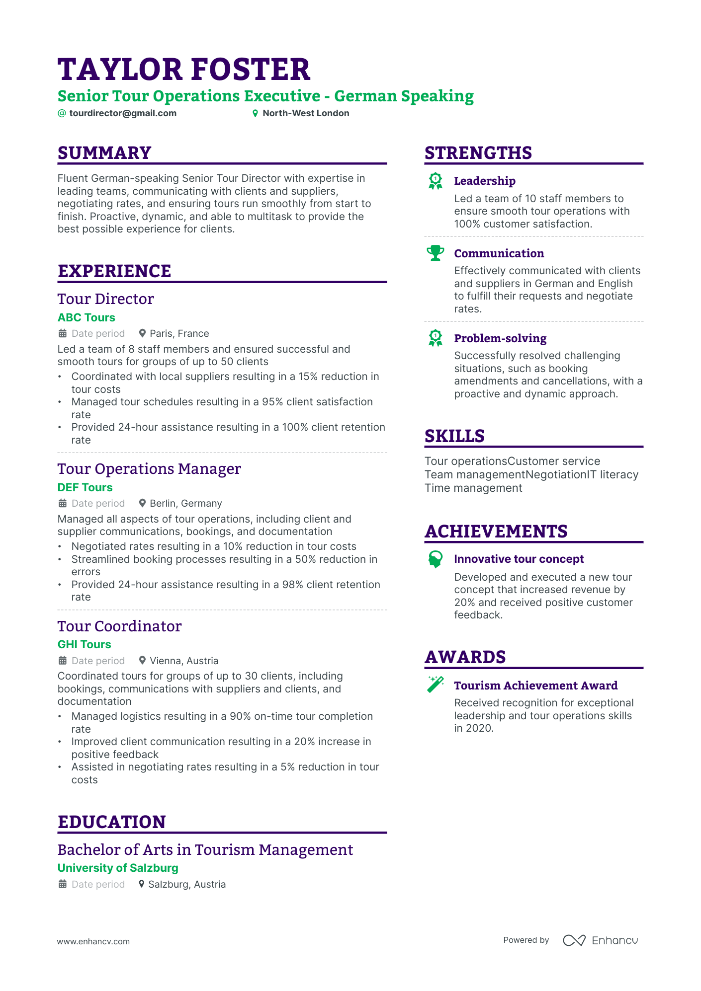 tour director resume example