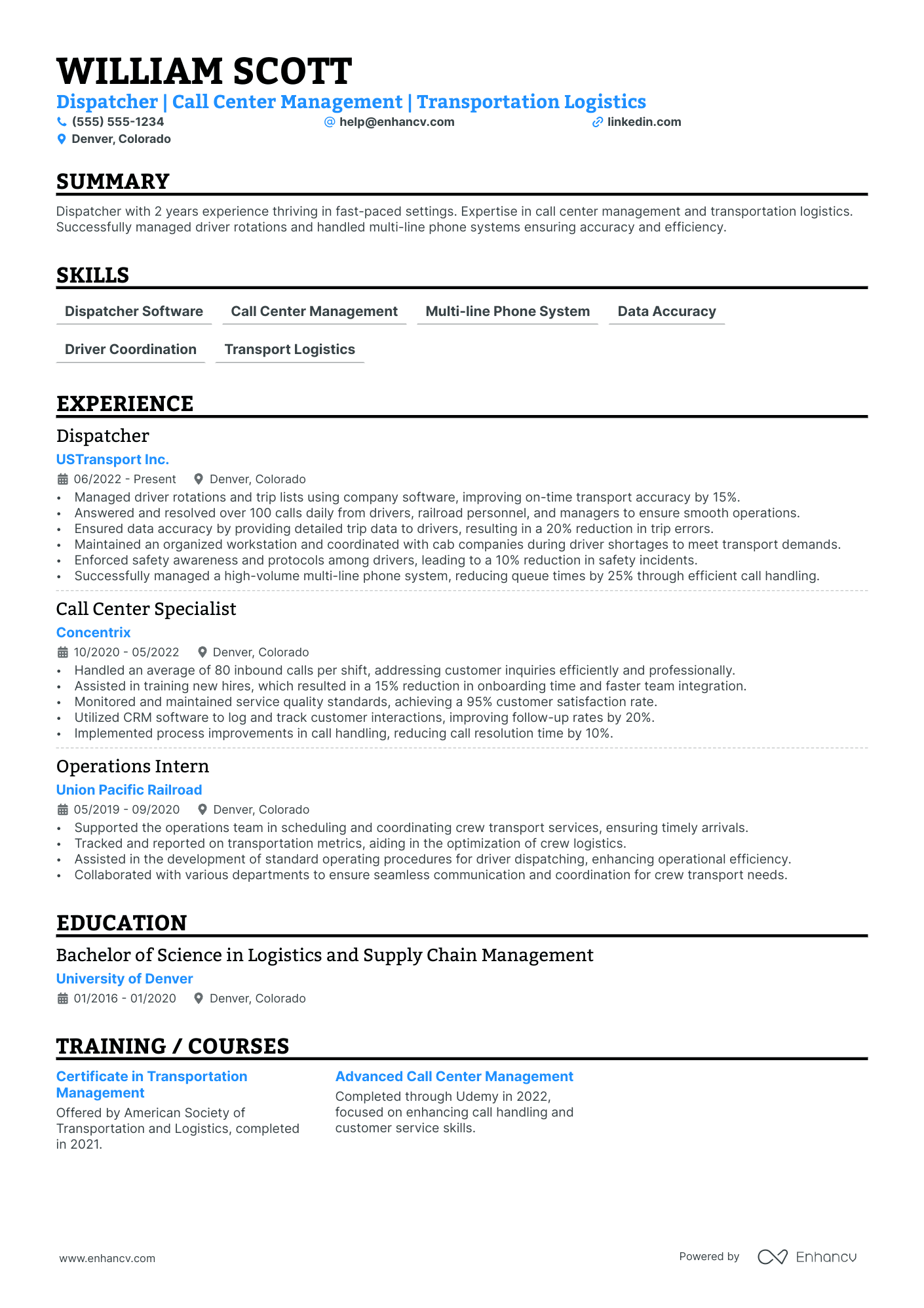 Rail Dispatcher resume example