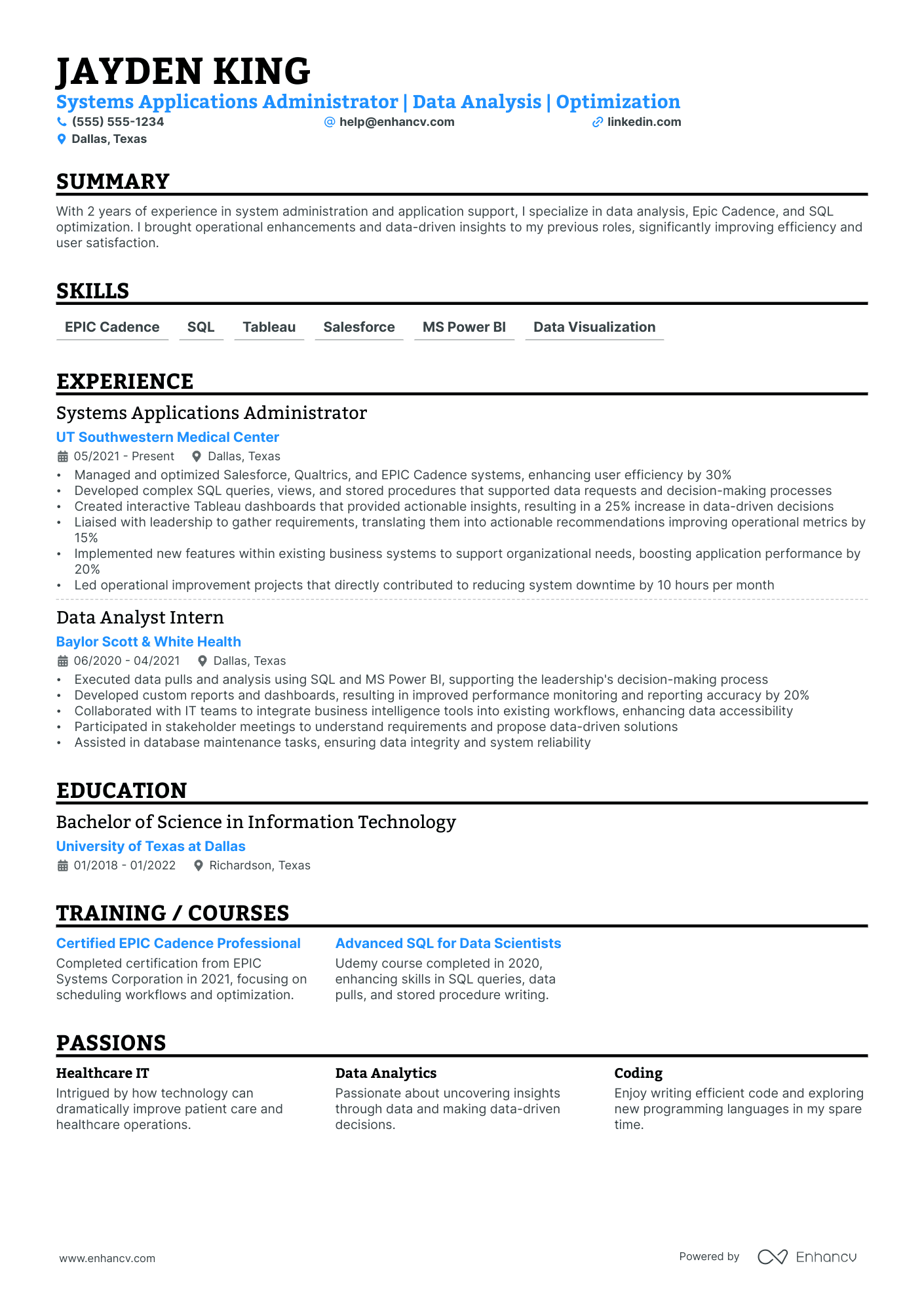 Tableau Systems Administrator resume example