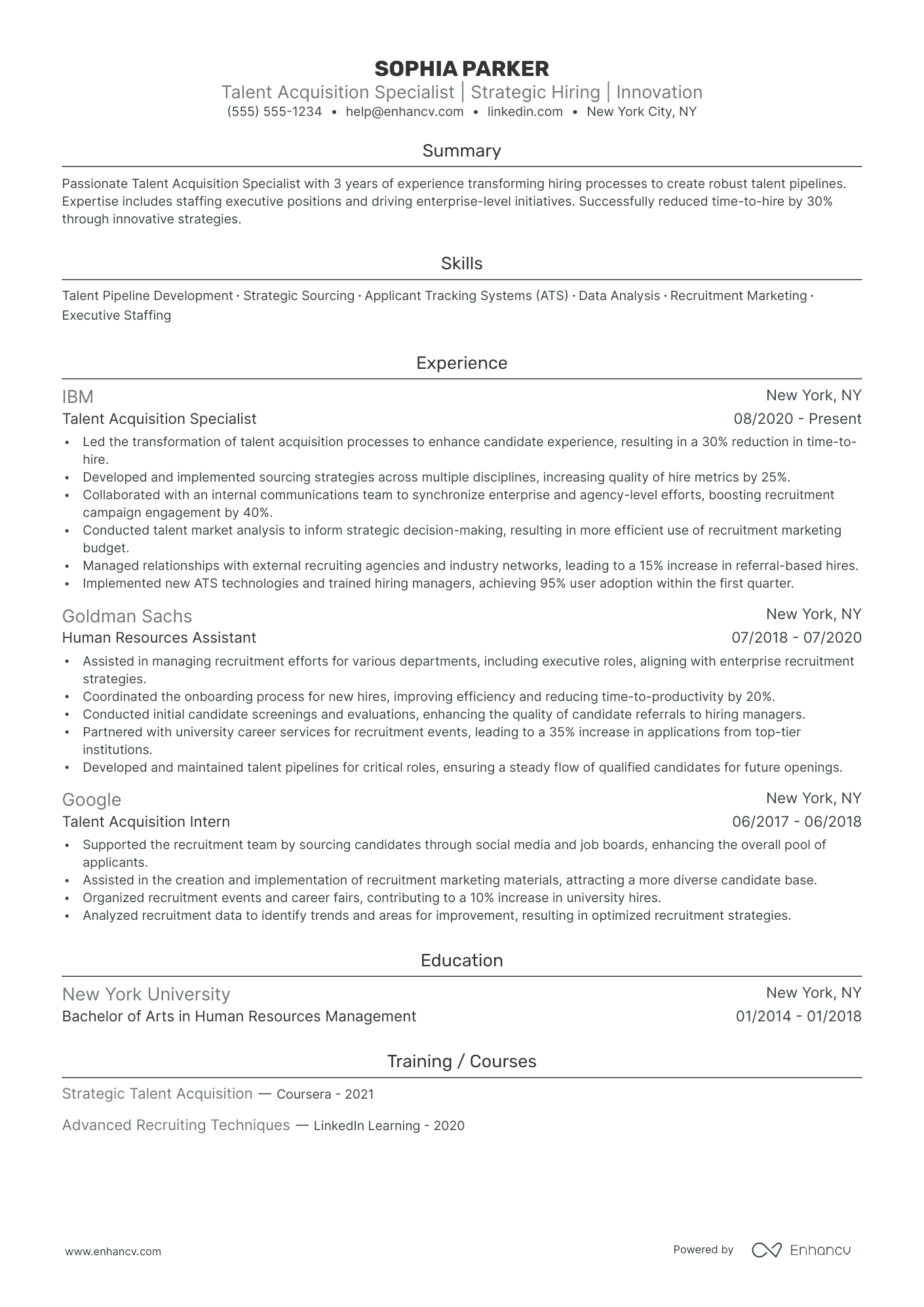 Talent Acquisition Manager resume example