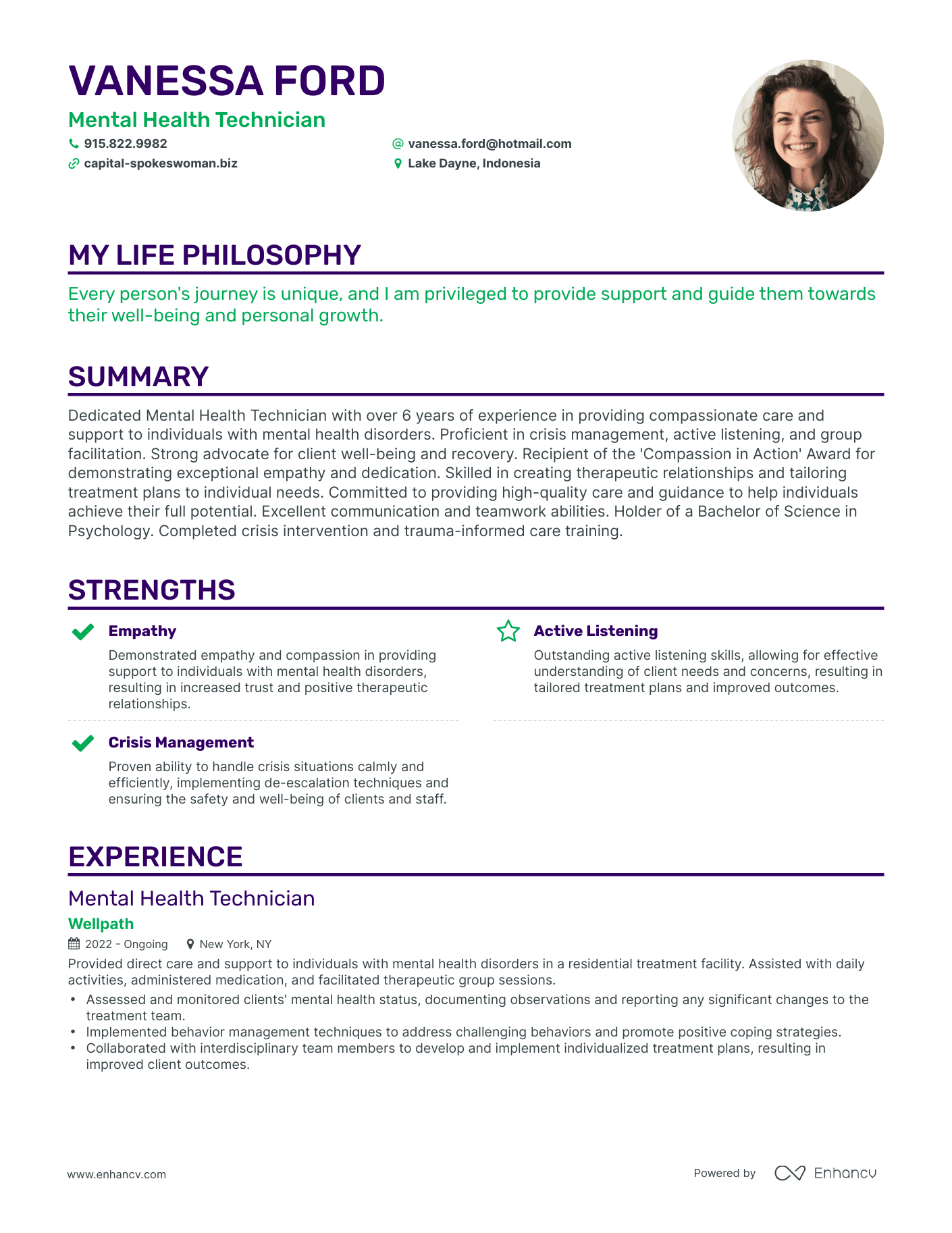 Creative Mental Health Technician Resume Example