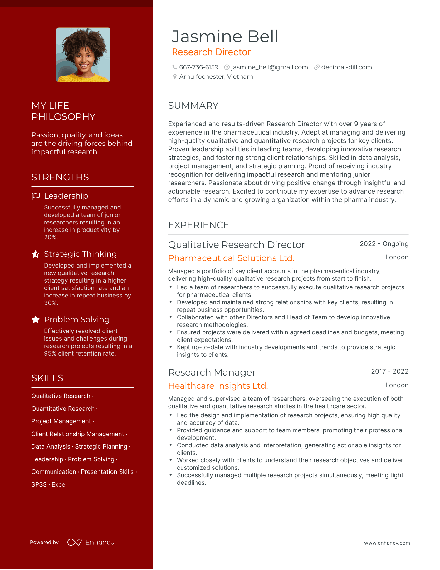 Creative Research Director Resume Example