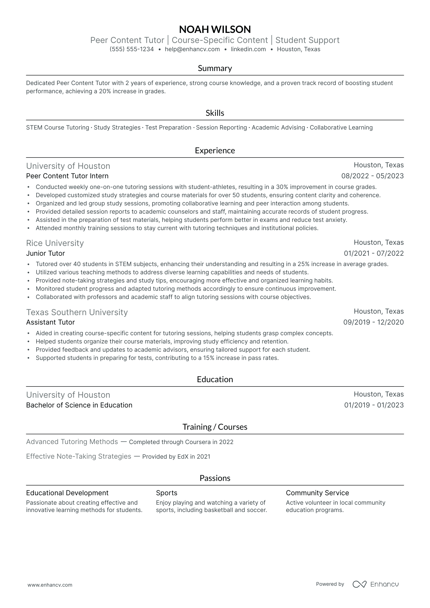 Graduate Tutor resume example