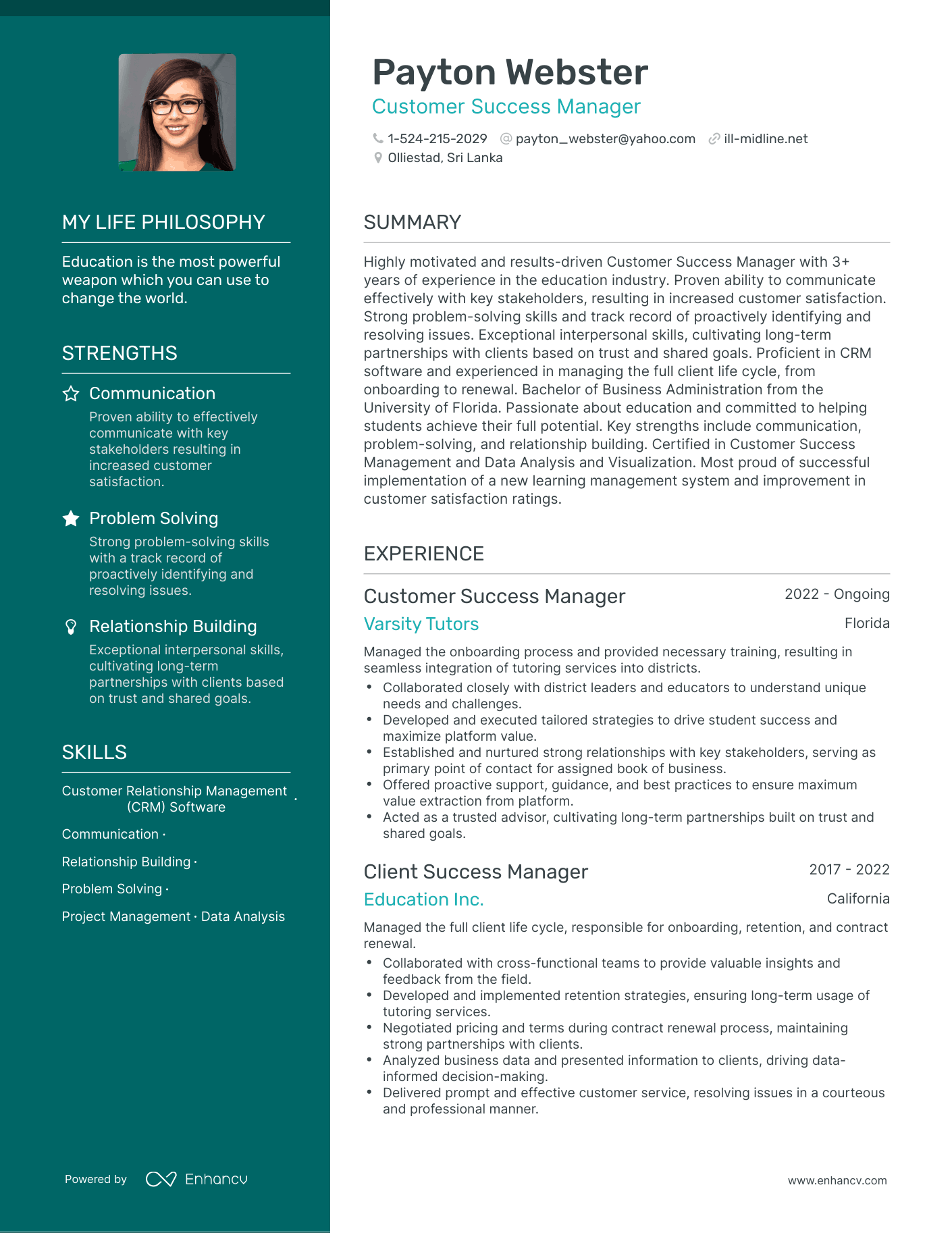 Customer Success Manager resume example