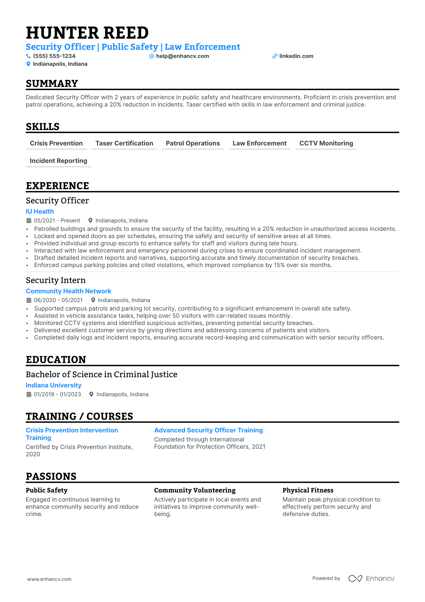 Full-Time Security Guard resume example