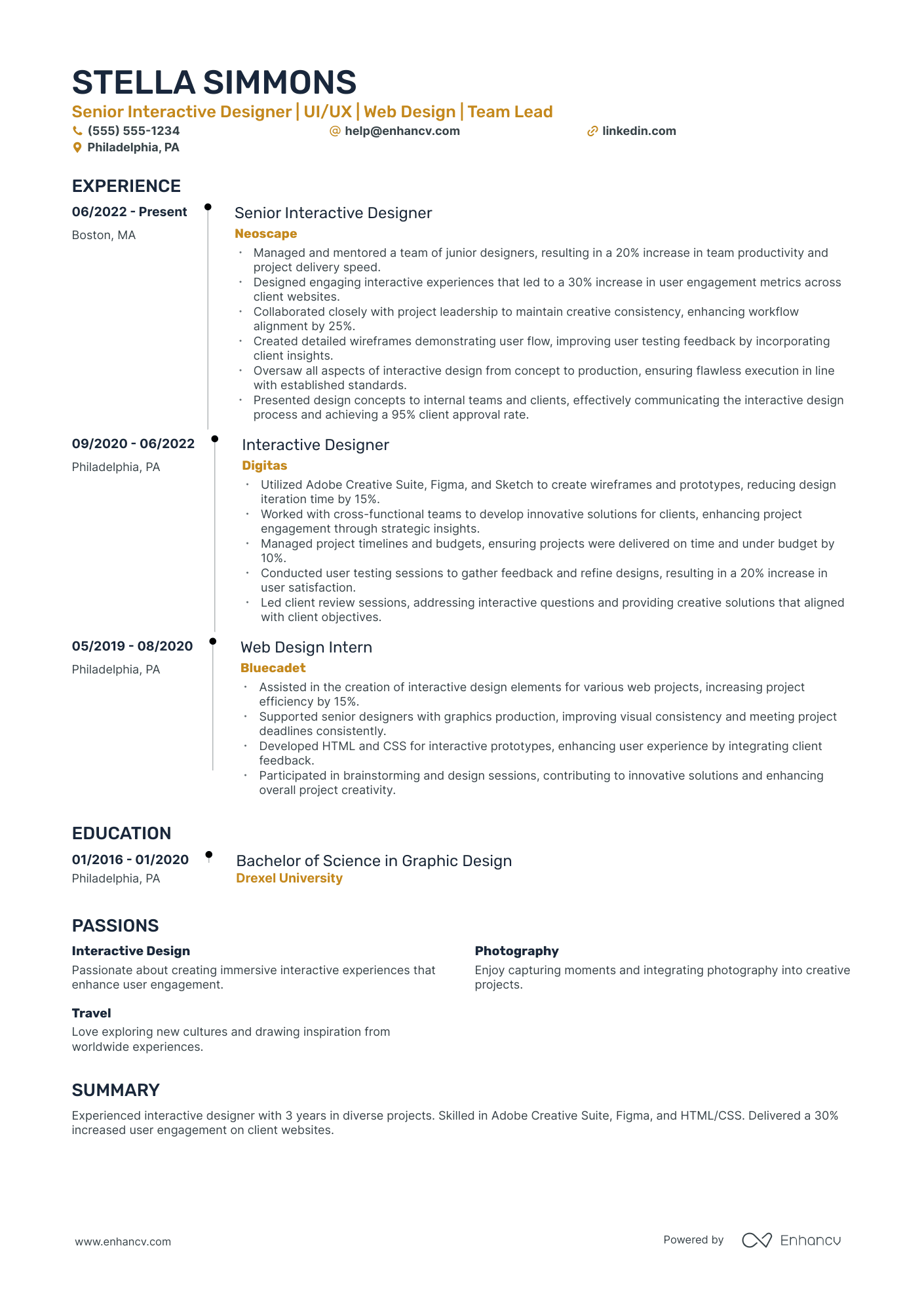 Interactive UI Designer resume example