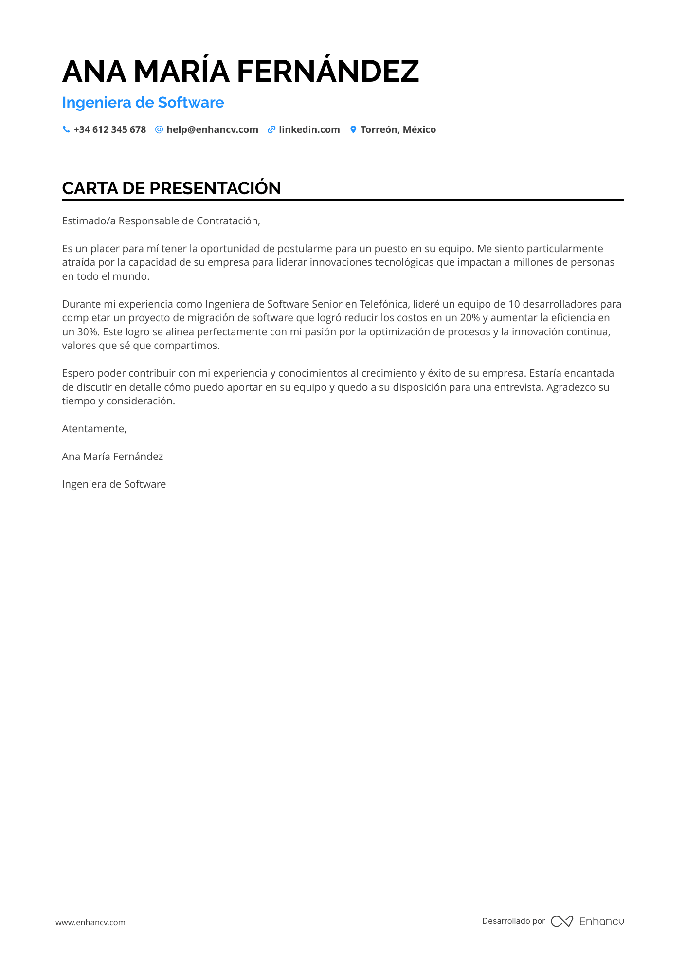 Desarrollador de Software Carta de presentación