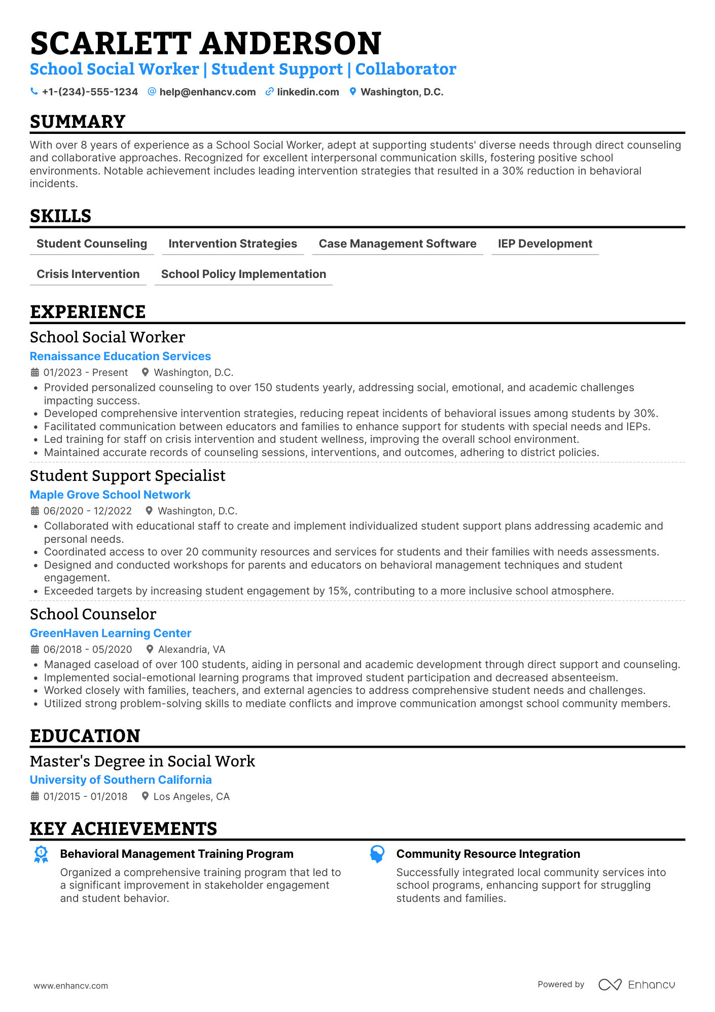 School Social Worker resume example
