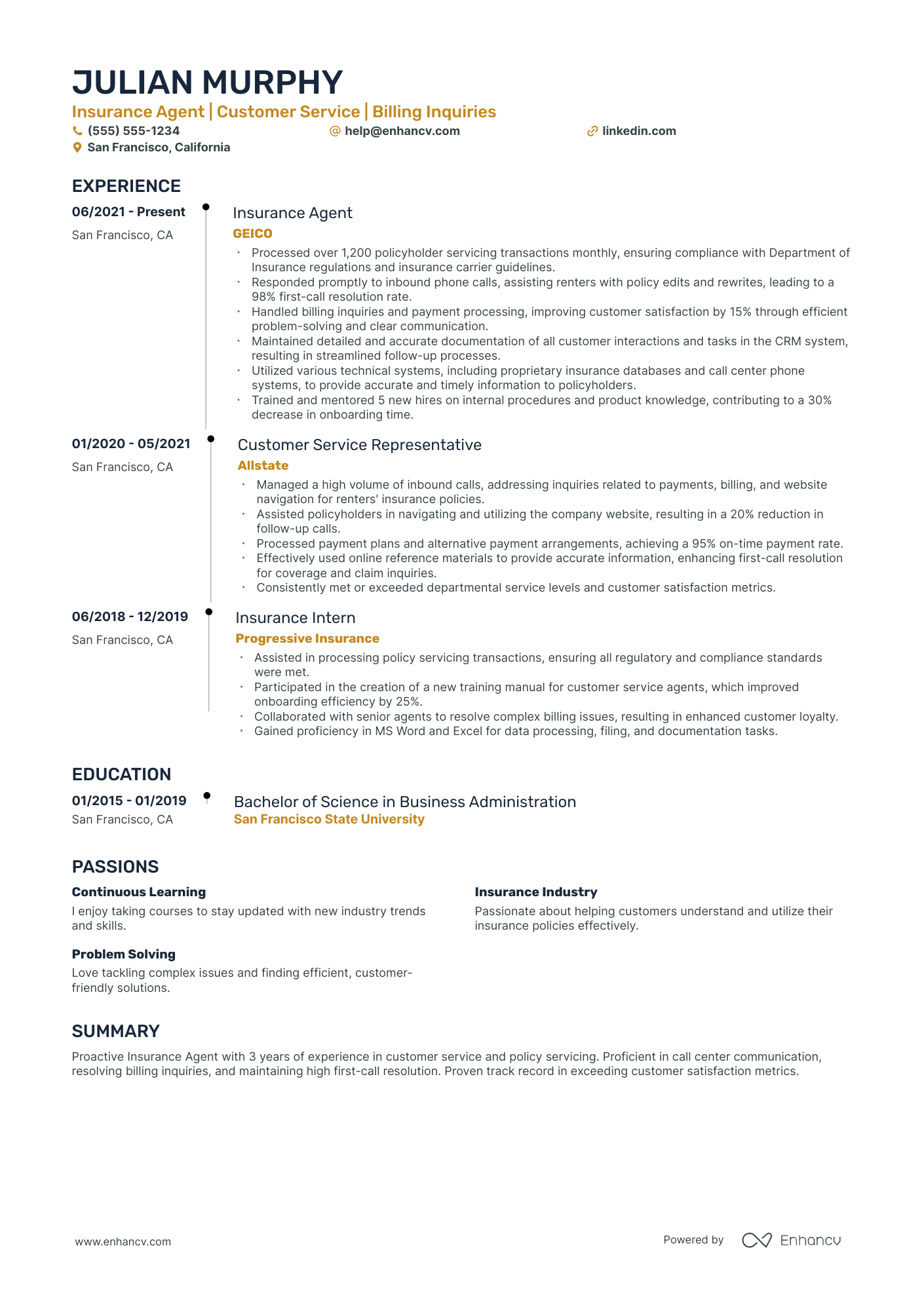 Licensed Insurance Claims Agent resume example