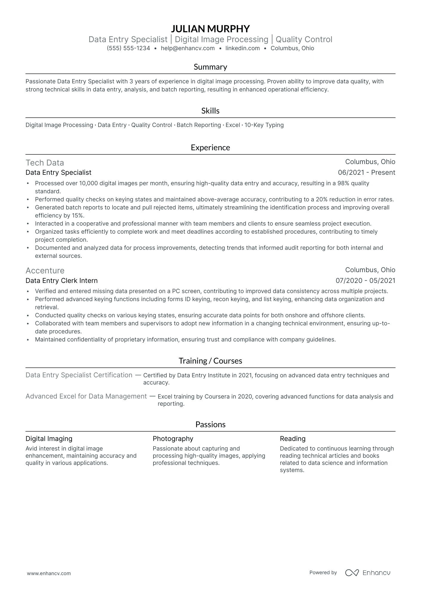 Data Entry Specialist resume example