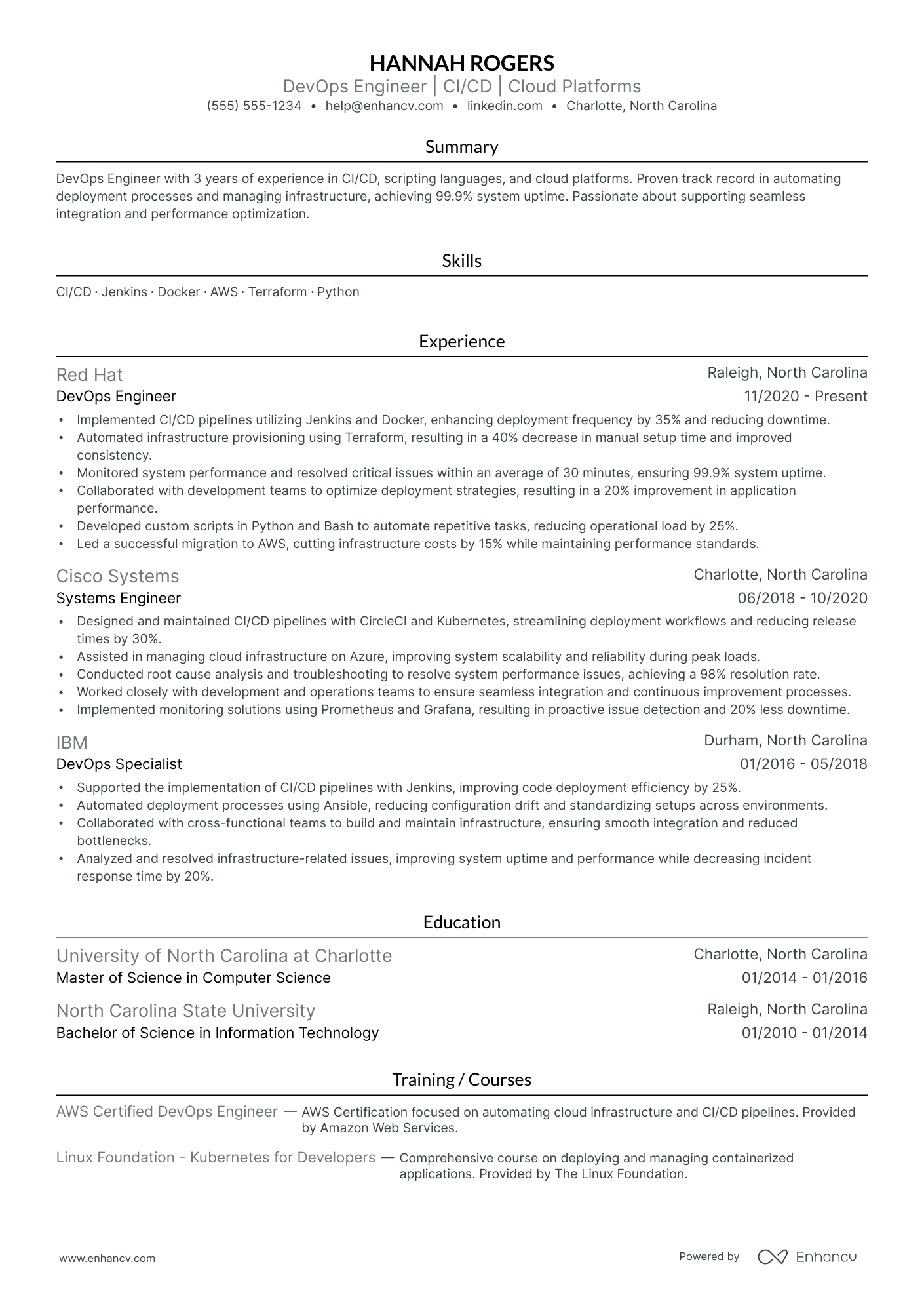 Junior DevOps Engineer resume example