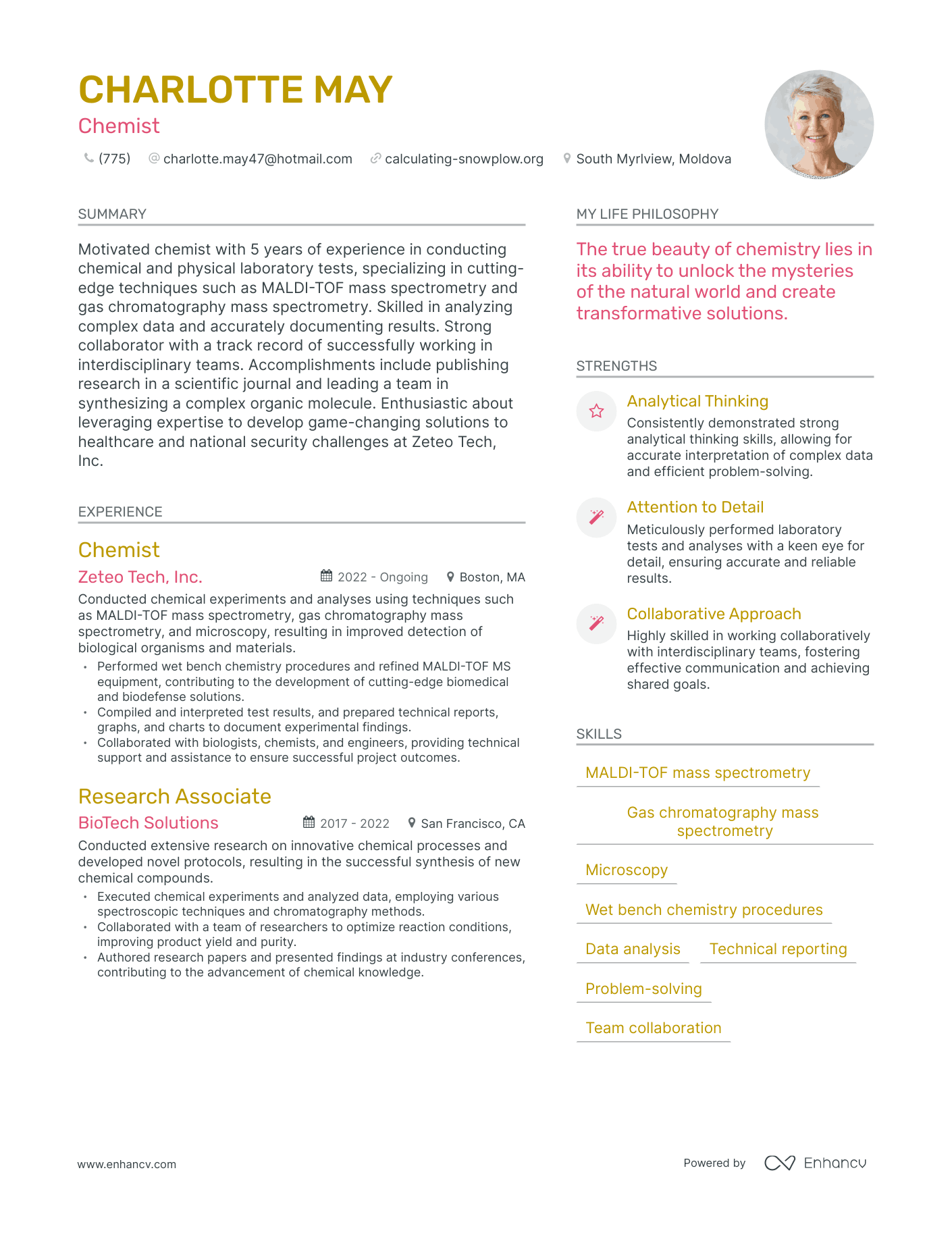 Chemist resume example