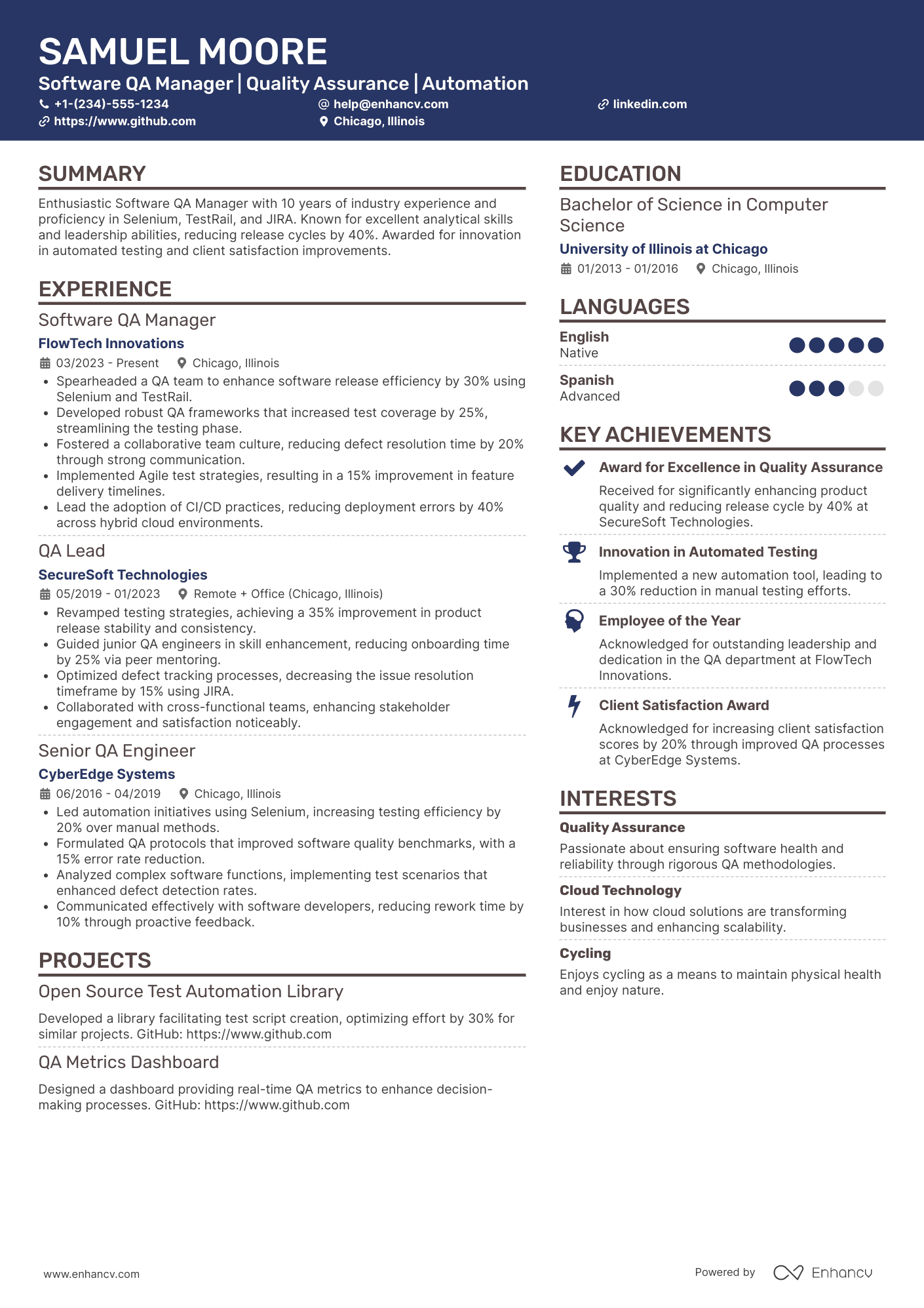 Software QA Manager resume example