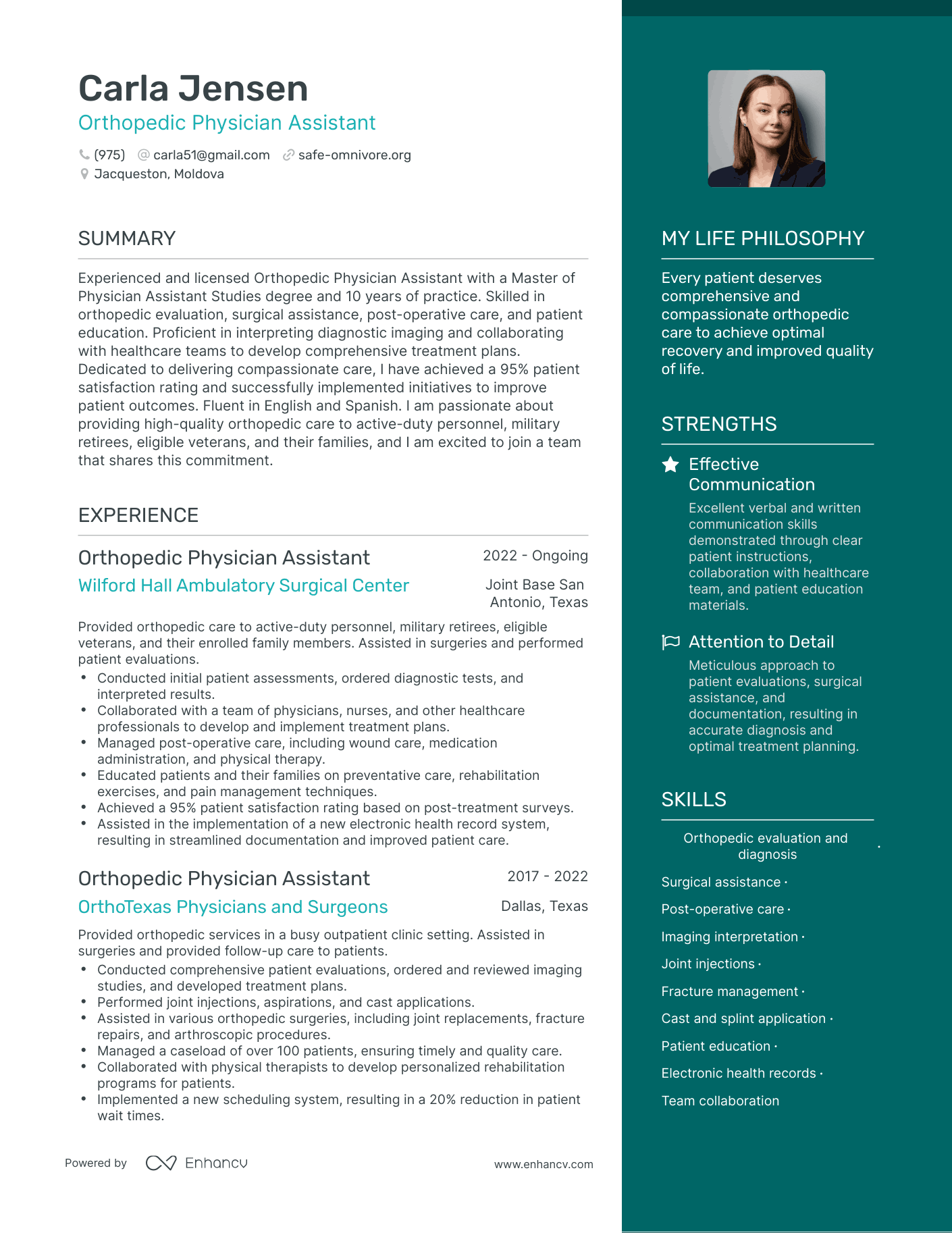 Orthopedic Physician Assistant resume example