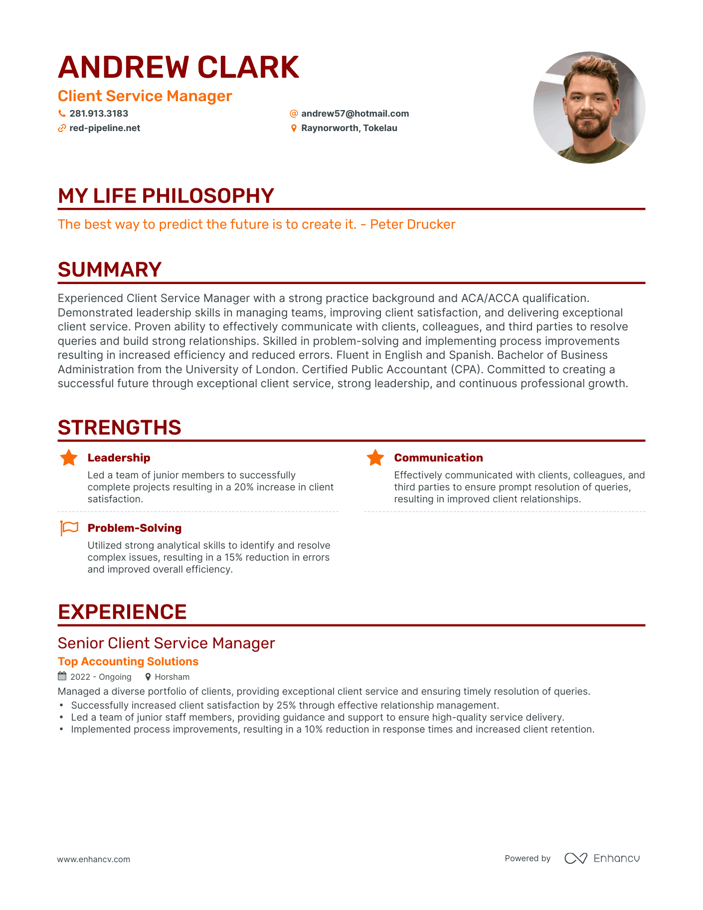 Creative Client Service Manager Resume Example