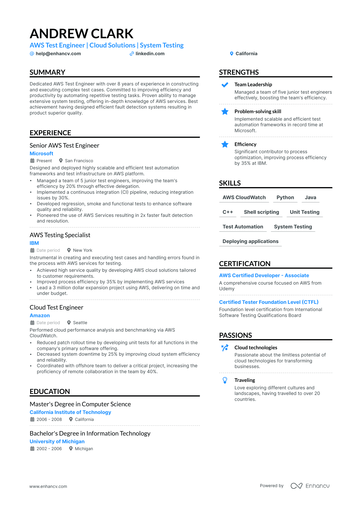 AWS Testing resume example