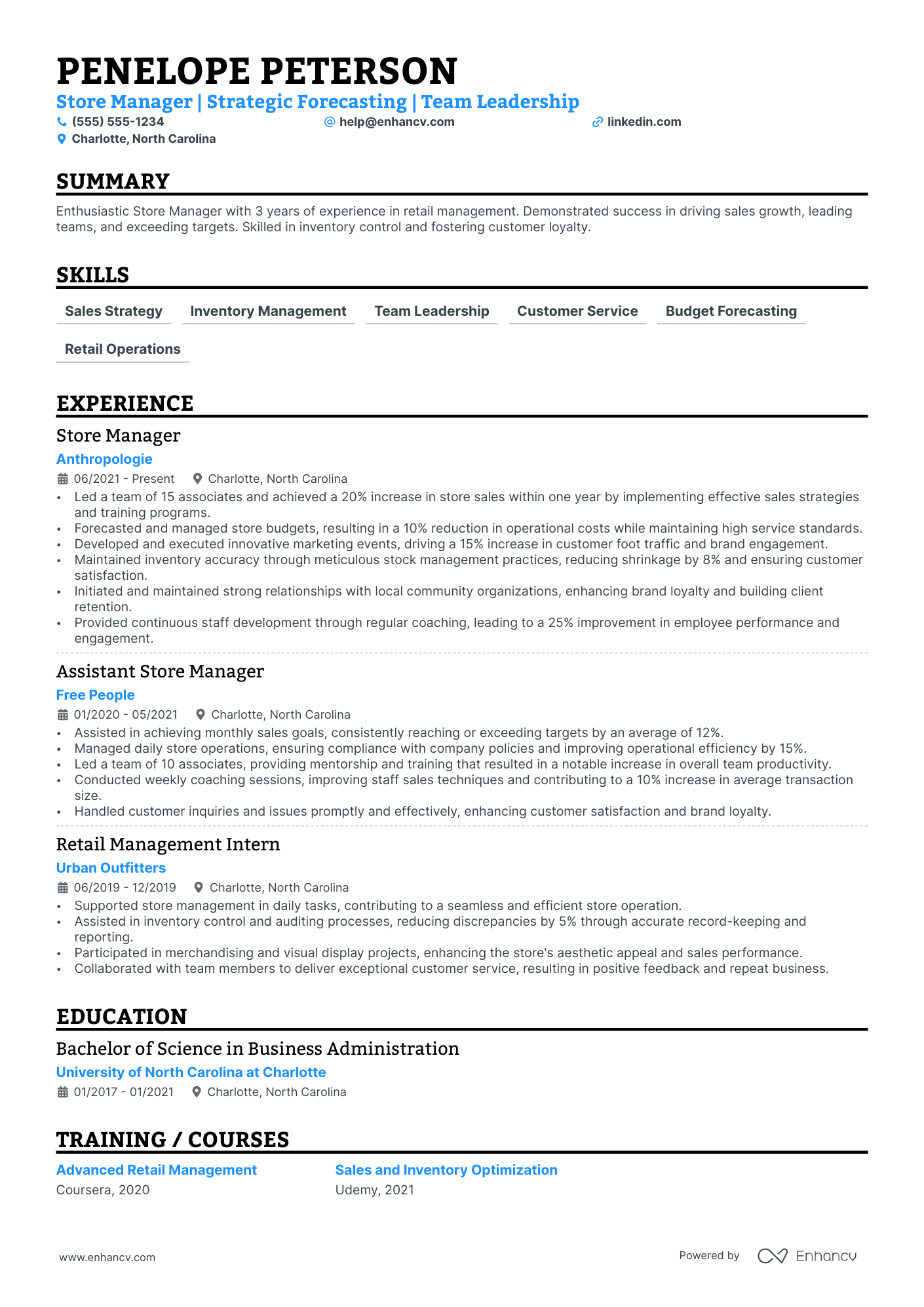 Luxury Retail Store Manager resume example