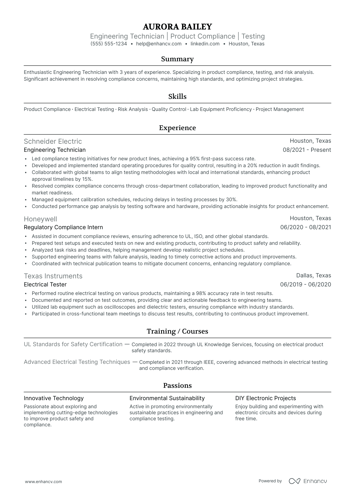 Electrical Hardware Engineer resume example