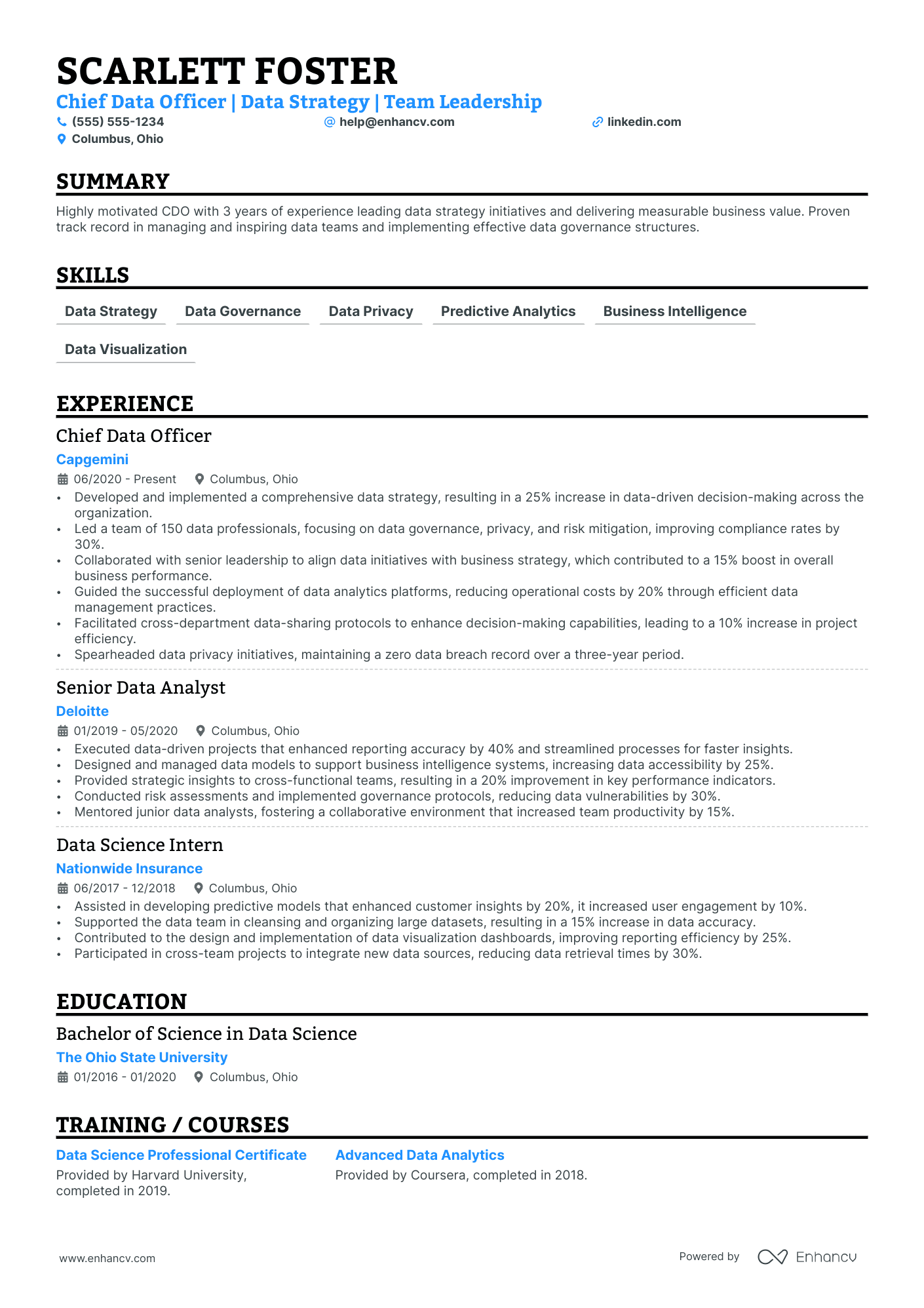 Chief Data Privacy Officer resume example