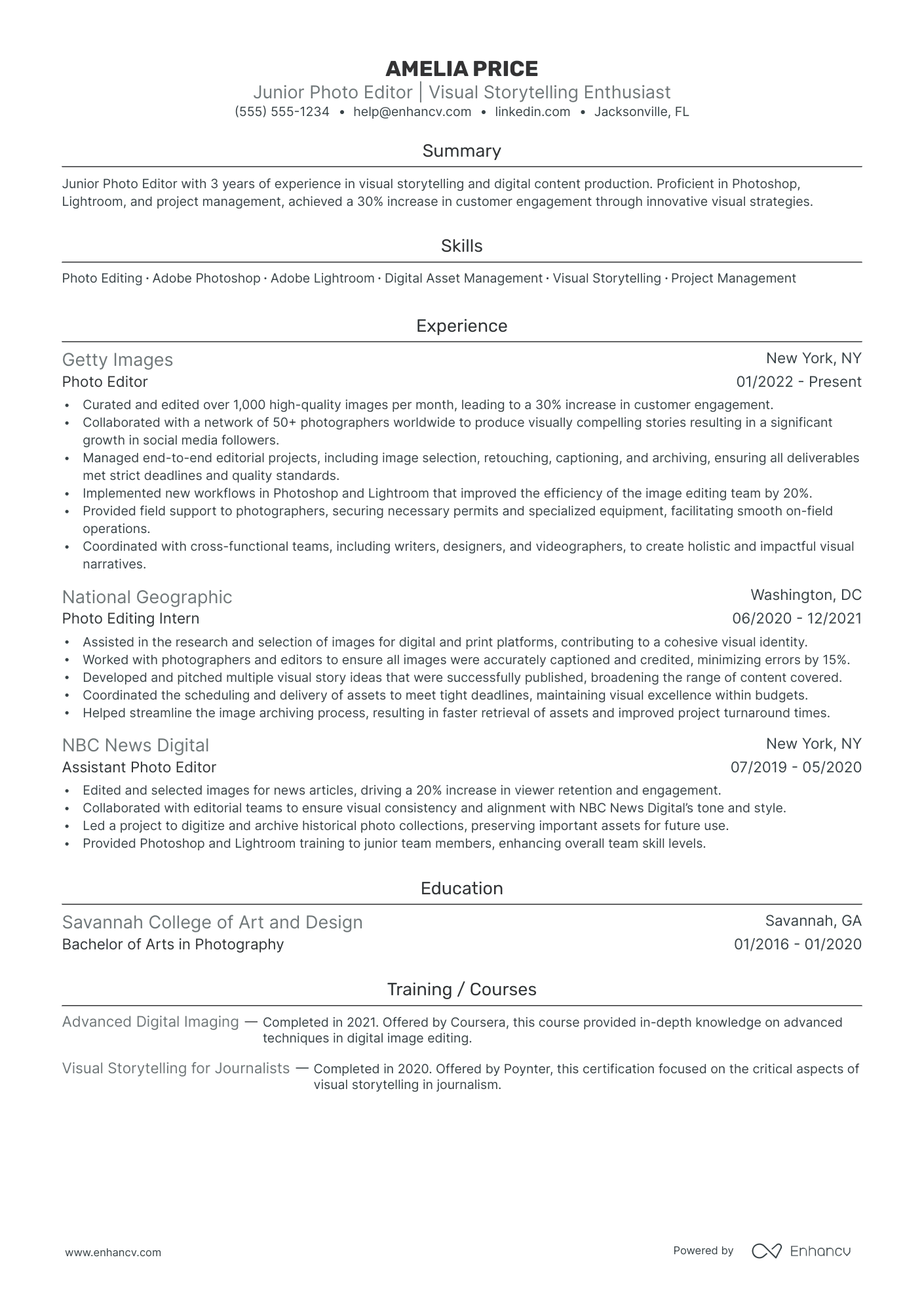 Senior Photo Editor resume example