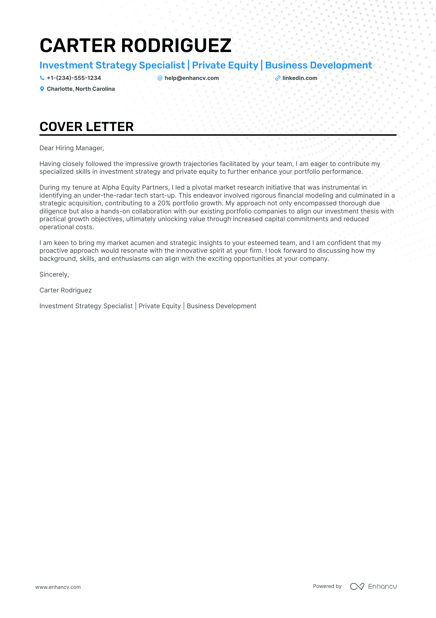 Private Equity cover letter